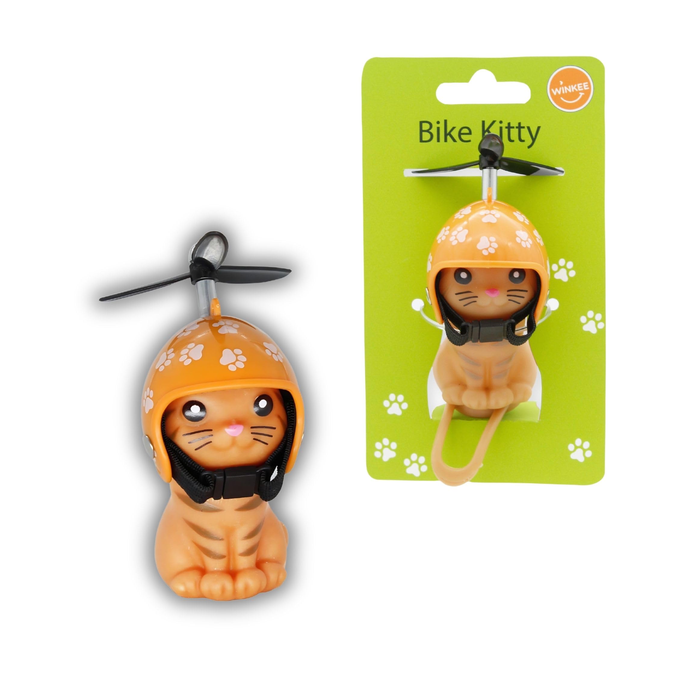 Winkee Chaton pour vélo avec Casque Adorable Bike Kitty hélice Mascotte de vélo en Caoutchouc Décoration vélo Chat