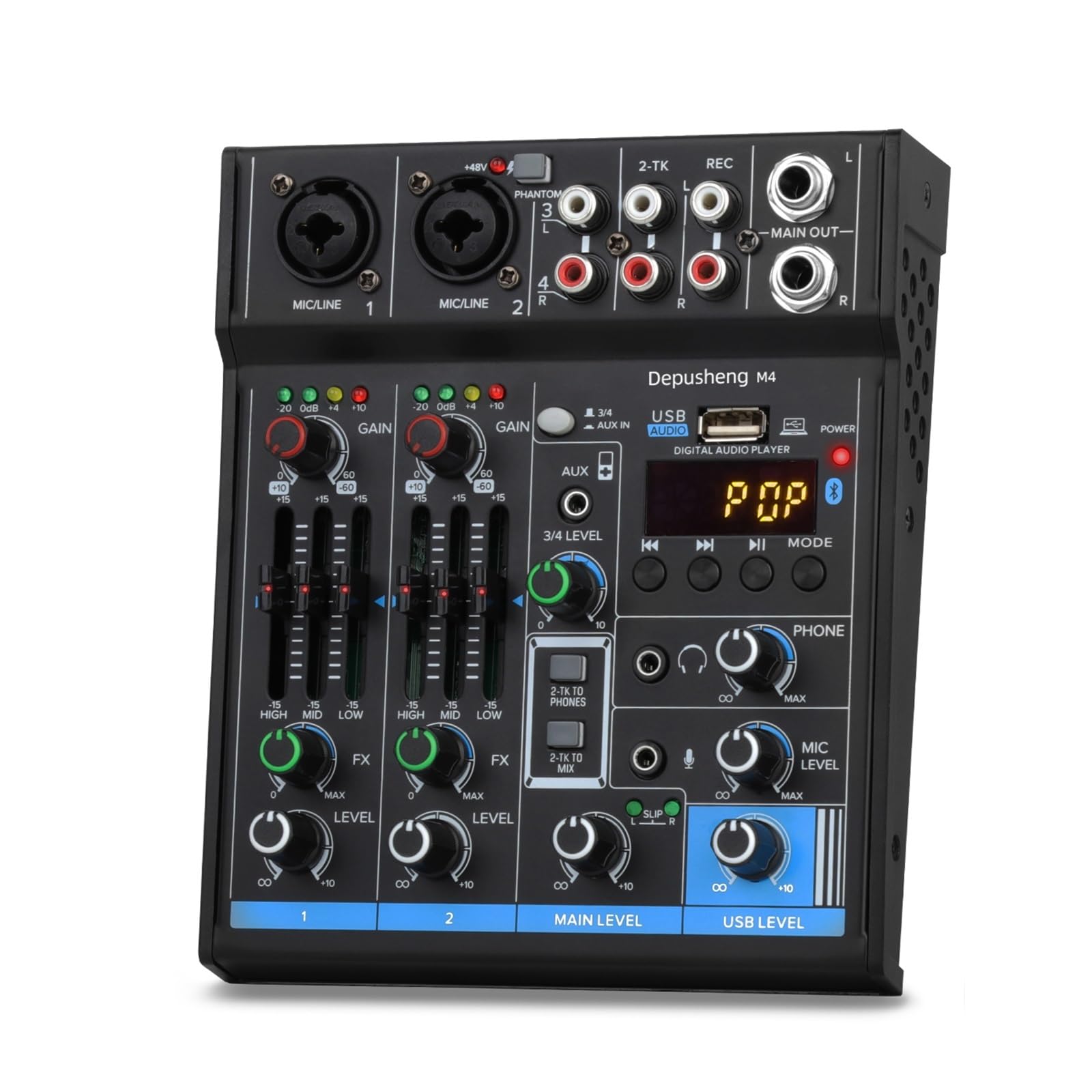 Mikser audio, M4 4-kanałowa minimikser karta dźwiękowa DJ 16 efektów cyfrowych konsola redukcji szumów nagrywanie USB do śpiewania