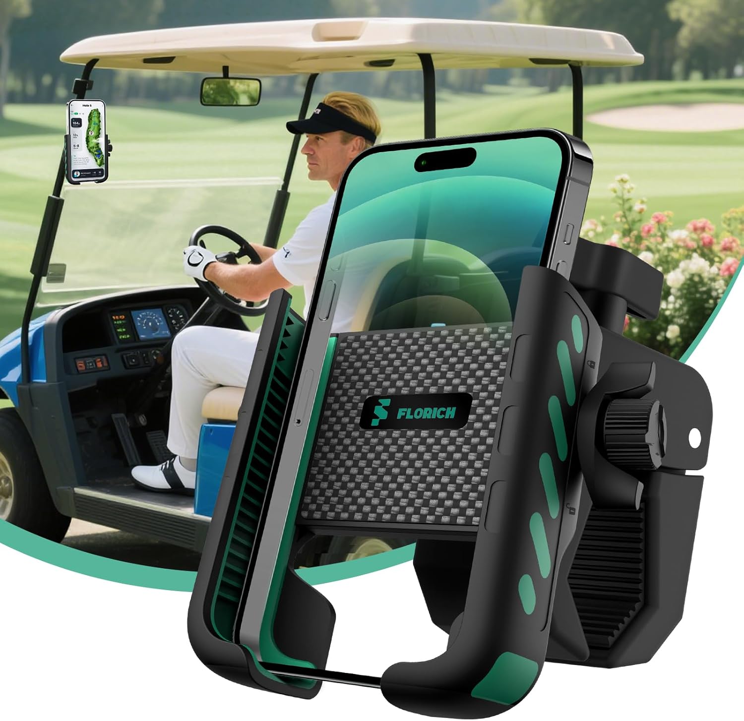FLORICH Golf Cart Phone Holder Mount Magnetic Phone Holder Compatible with EZGO/Club Car/Yamaha, Ultra Strength 52 Magnet Cell Phone Caddy Compatible with iPhone/Galaxy/Google Pixel