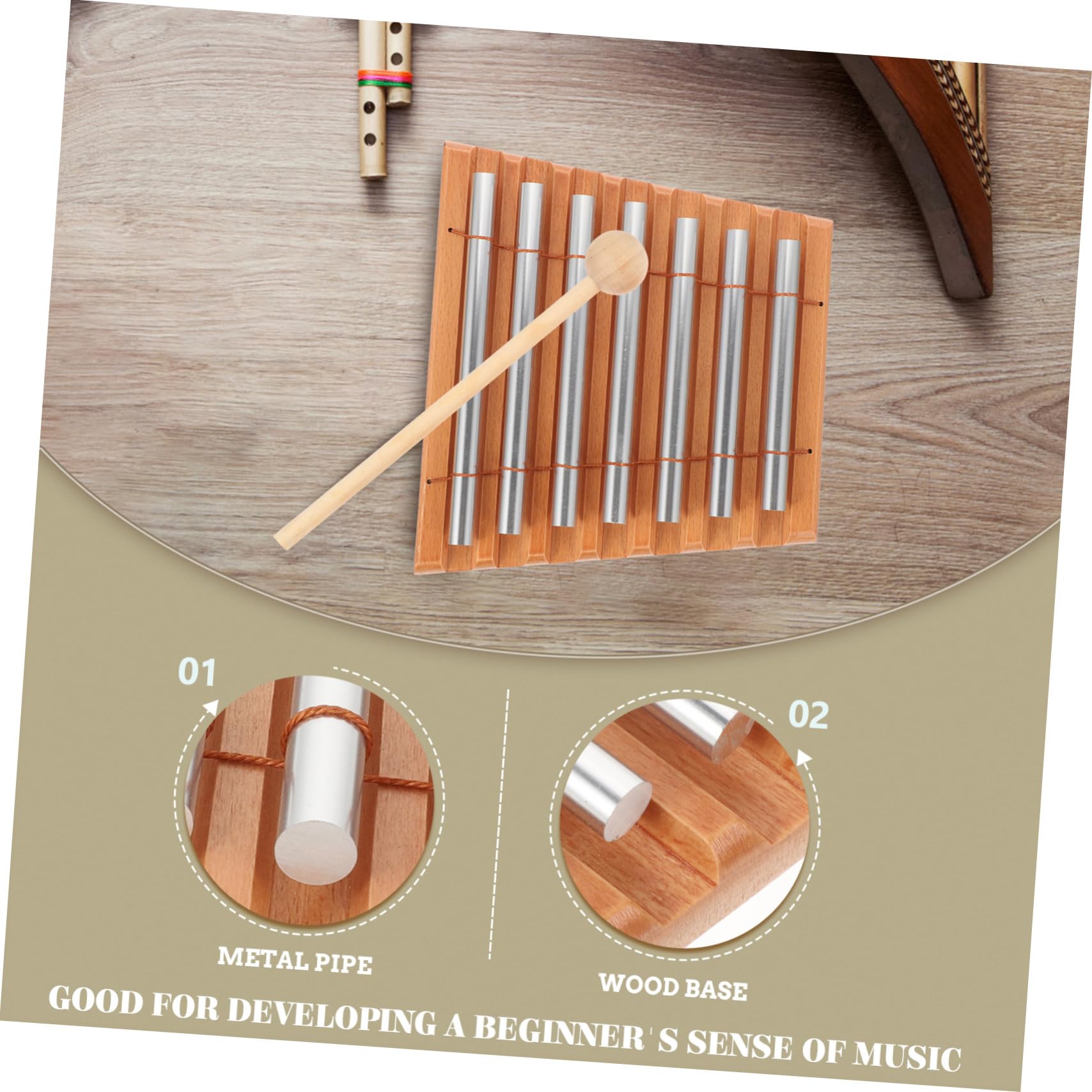 Mikikit Campanelli a Percussione per Ragazzo Ragazza a 7 Toni, Strumento Musicale Educativo in Metallo e Legno, Giocattolo Ricreativo per Scuole e Famiglie, Set per Coordinazione