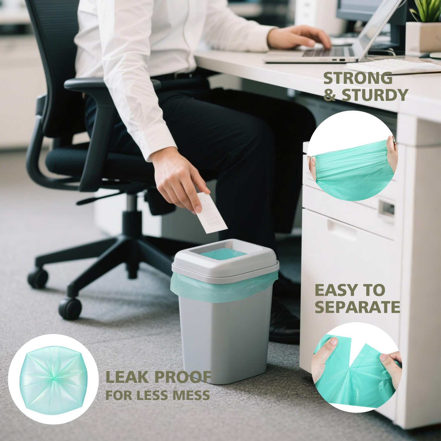 Bolsas de compostaje pequeñas de 3 galones, 125 unidades, bolsas de basura compostables pequeñas sin perfume, bolsas de basura biodegradables de 3 galones, aptas para baños de 11.36 litros