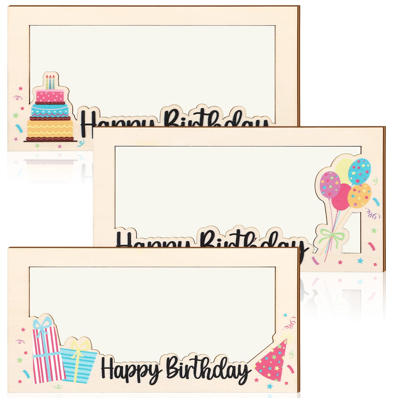 Beeveer 3 Pieces Birthday Money Gift Holder Wooden Card Box Cash Holder Cash Envelope Money Wallet Birthday Gift DIY Present for Party