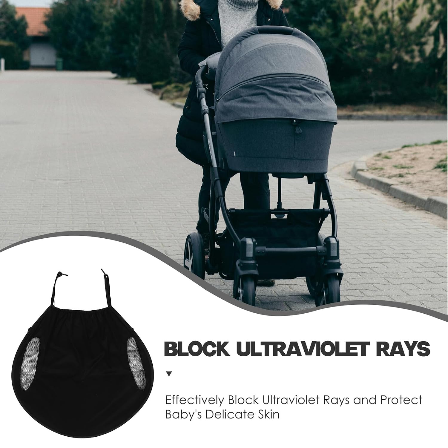 BESPORTBLE Stroller Sunshade Canopy UV Cover, Black Dustproof Stroller Awning, Enlarged Anti-uv Pushchair Sunshade for Outdoor Protection