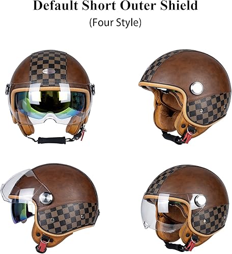 Miniatura 6 de Casco de Motocicleta de Doble Visera 34 de Cara Abierta para Hombres y Mujeres, Aprobado por DOT, Casco Semi-Abierto Retro Unisex, Casco de