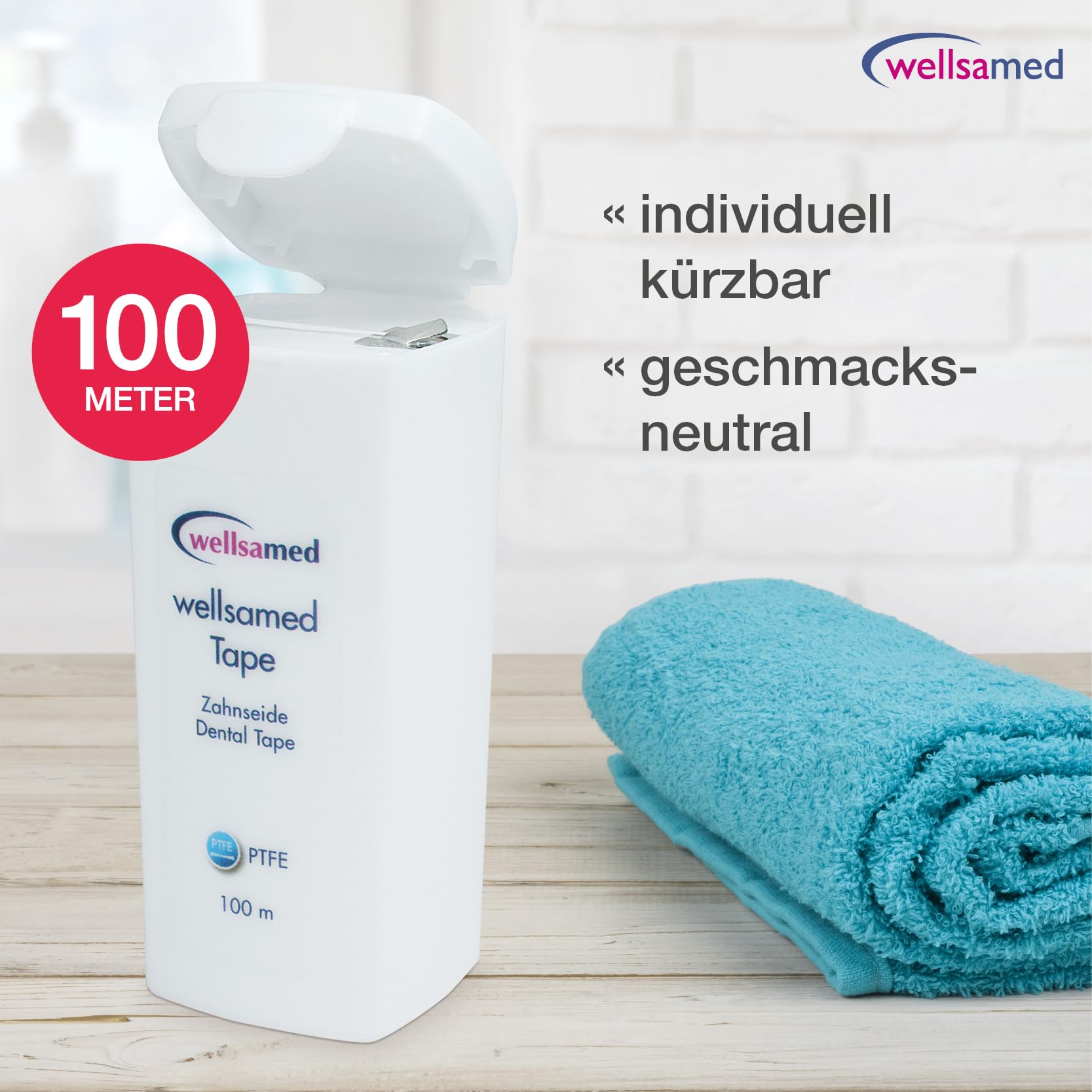 Wellsamed ungewachste Zahnseide aus PTFE im 100m Spender Geschmacksneutral, für eine gründliche Zahnzwischenraumreinigung (40 Stück)