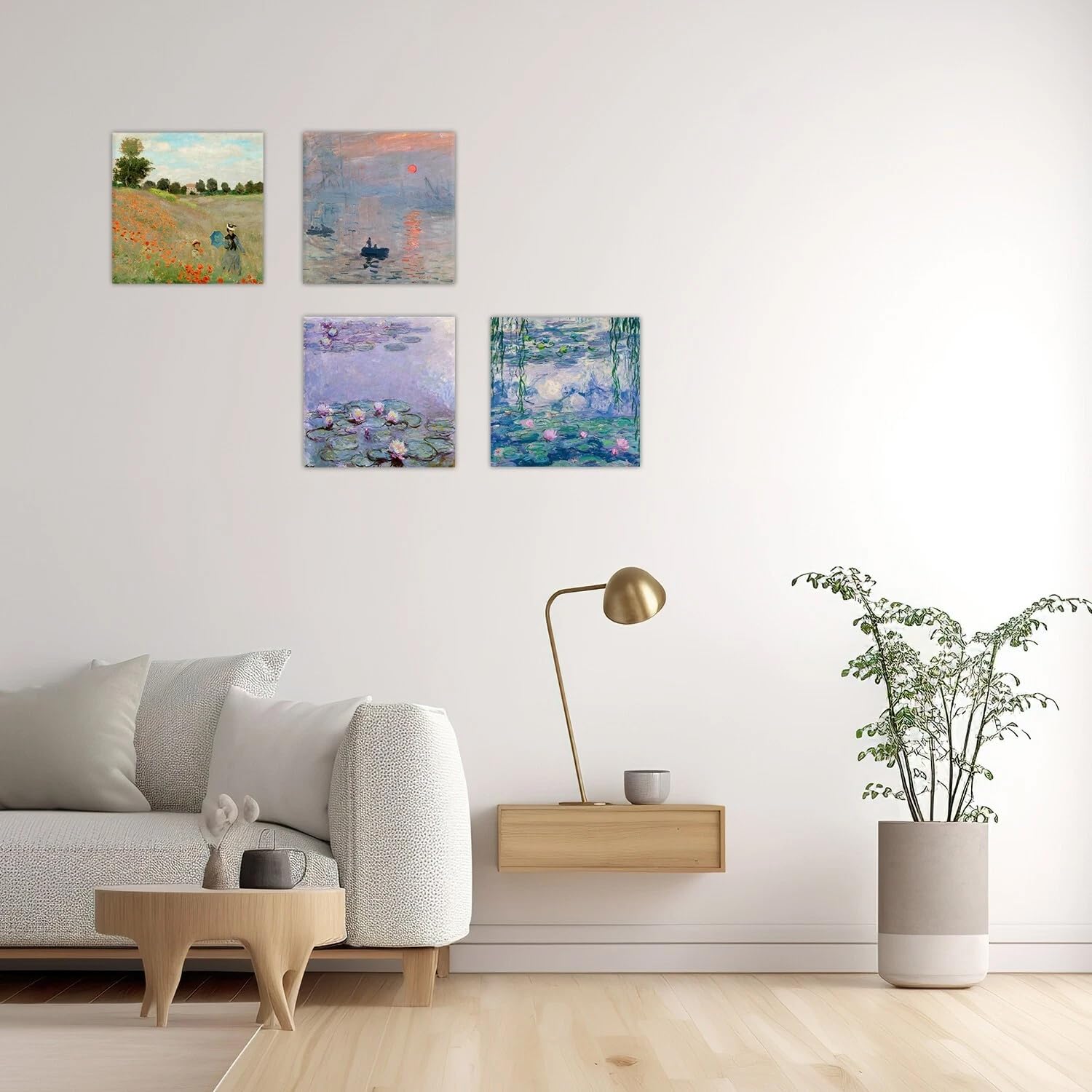 DìMò ART Quadri Classici d'Arte Claude Monet 4 pz 30x30 CM cadauno Stampa su tela Canvas Arredamento Arte Arredo per cucina, camera da letto, soggiorno, salotto, bar, ufficio, ristorante