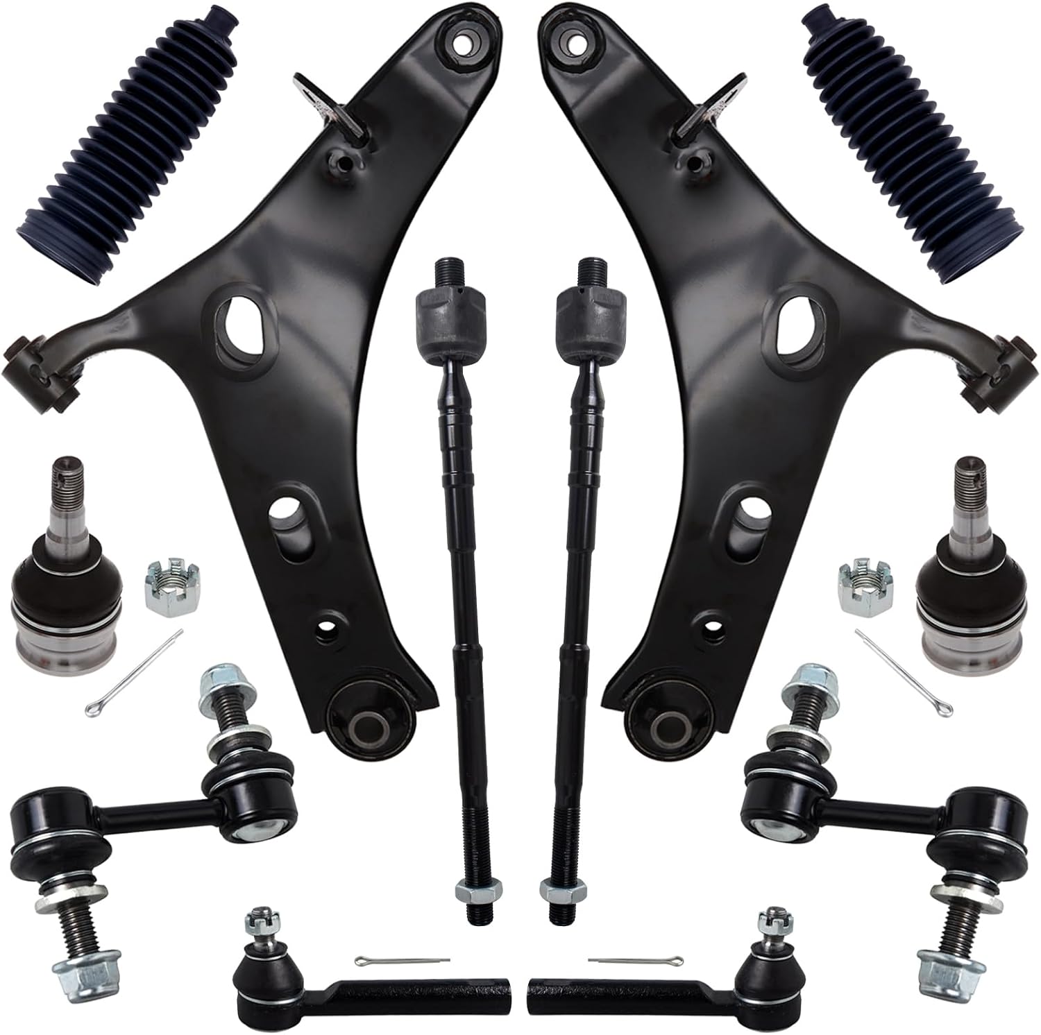 12Pcs Front End Suspension Kit Fit For 2014-2018 Su-baru Forester, 2 Lower Control Arm 2 Ball Joint 2 Sway Bar Link 4 Outer & Inner Tie Rod End (# K622856 K622857 K750084 EV800982 ES3712 K9513)