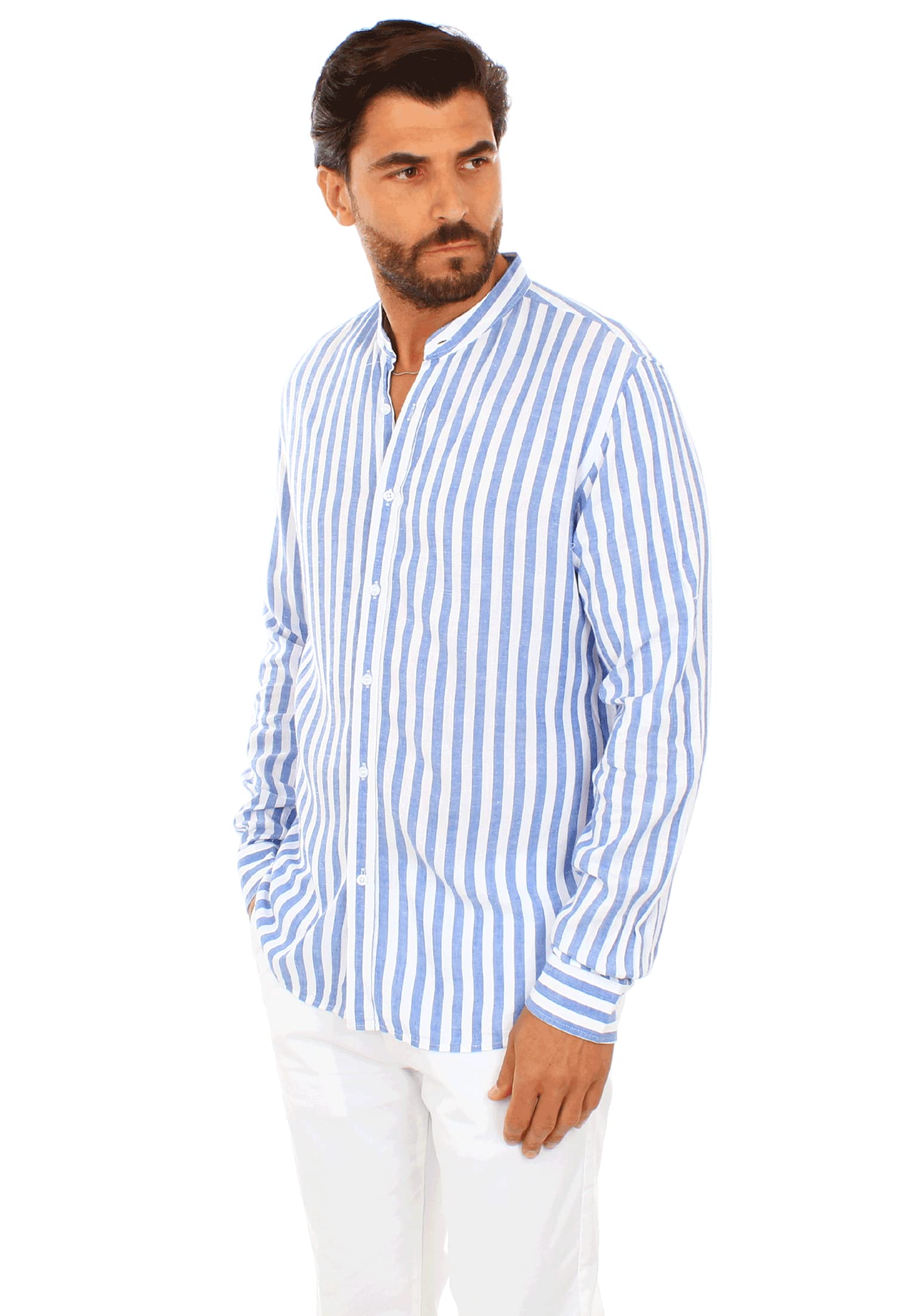 Camisa de hombre de lino a rayas de verano camisas manga larga casual