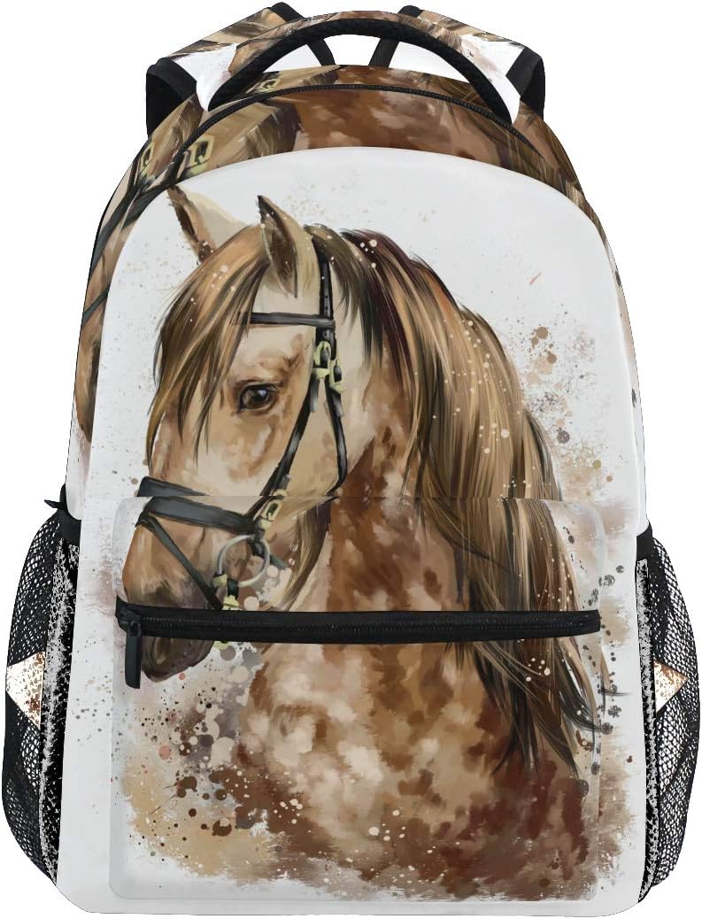 funnyyAnimal Horse Face Watercolor Backpack Travel School Shoulder Bag Bookbag Daypack for Kids Girls Boys Men Women