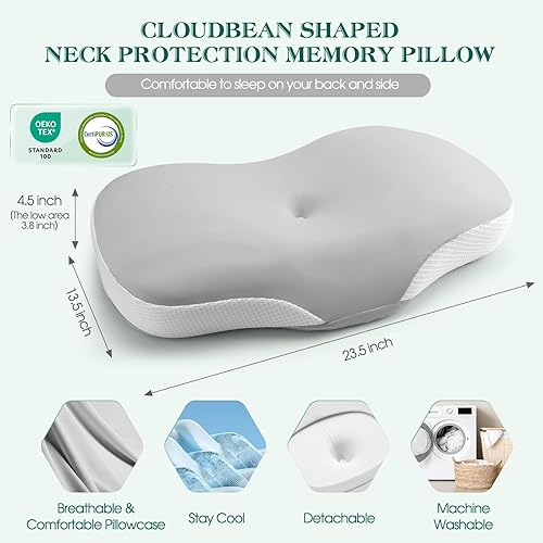 Miniatura 3 de Almohada cervical para soporte de cuello y hombro, almohadas ergonómicas de contorno de espuma viscoelástica con doble altura ajustable y funda