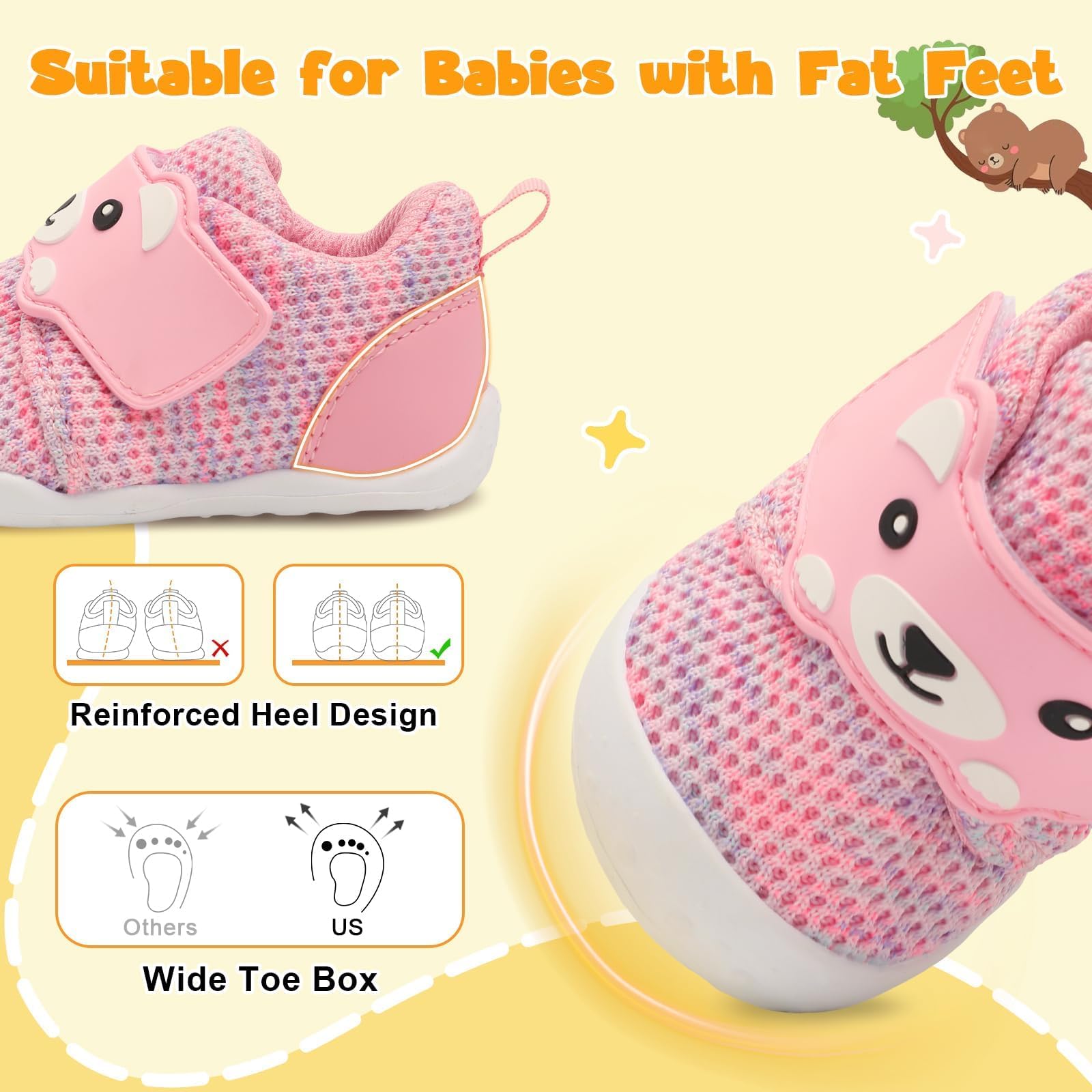 JOINFREE Baby Walking Wide Shoes Infant Boys Girls Breathable Barefoot Shoes Crib Tennis Shoes Lightweight Non-Slip Sneakers First Walkers — view 3