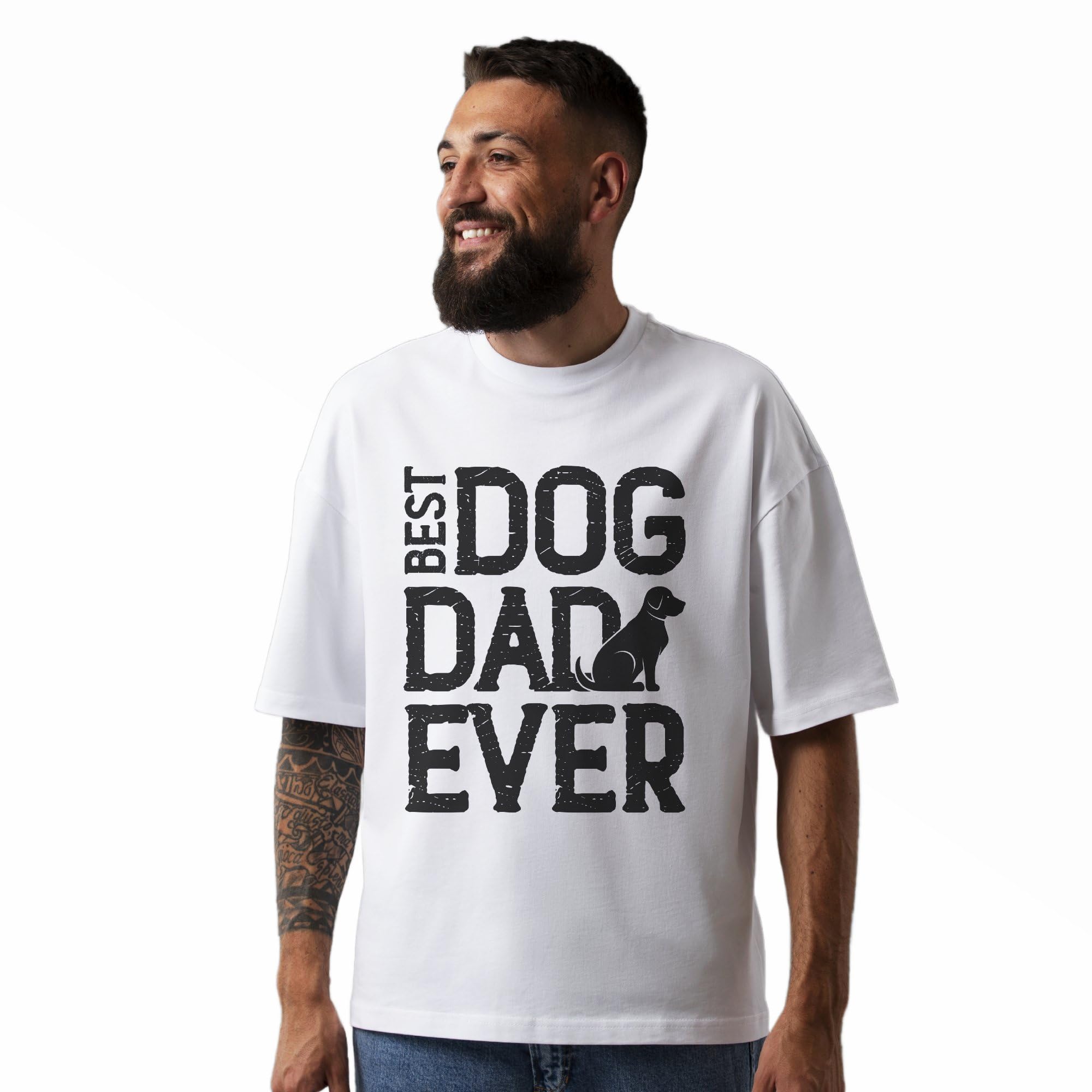 Seek Buy Love Mens Oversized T-Shirt Best Dog Dad Ever Graphic Tee, Casual Canine Lover Gift, Comfy Cotton Shirt, Pet Owner Apparel, Idea (Large, White) (B0D1CFC1BS) Amazon Price History, Amazon Price Tracker