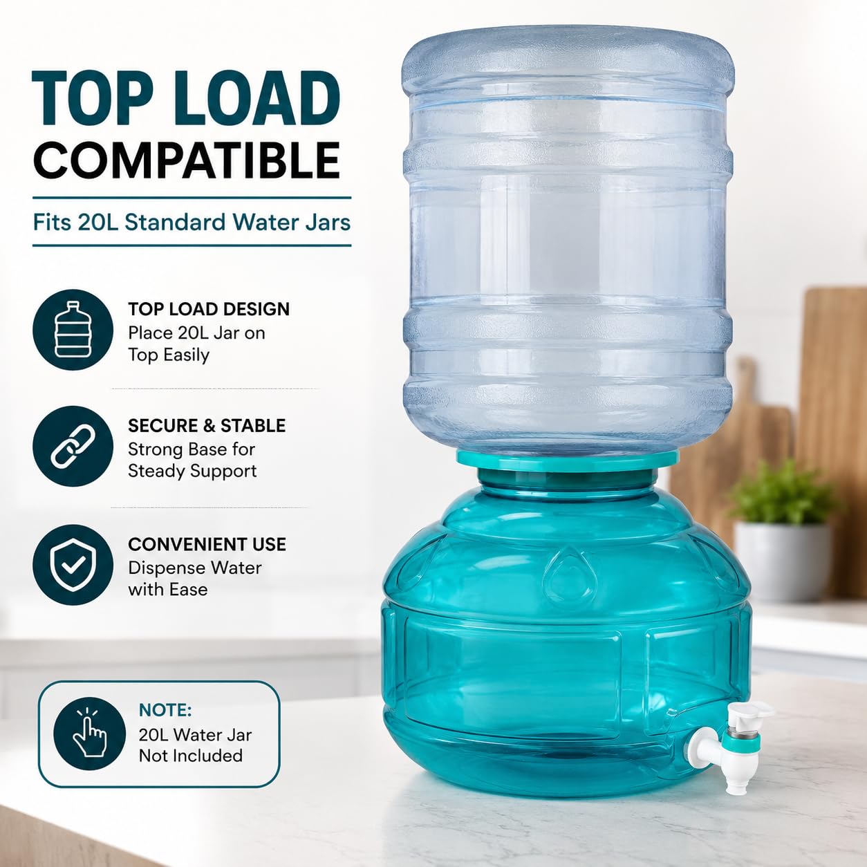 MAYUMI Plastic Water Dispenser Jar with Tap, Peacock Green, Unbreakable (Virgin Quality), 10 Liter, Green 3