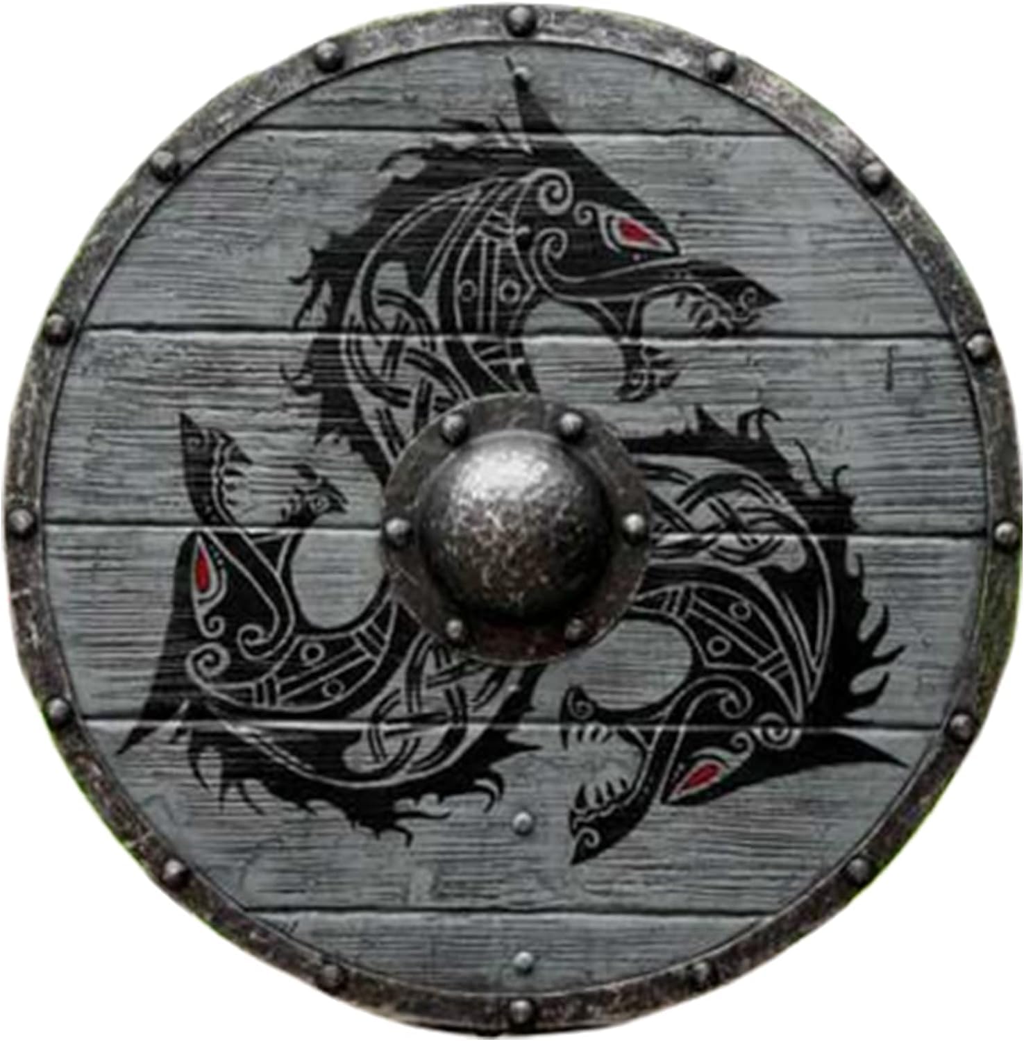 Scudo Vichingo Medievale Fenrir Lupo Grigio Autentico Bettleworn, Guerriero Fatto a Mano Funzionale per il Combattimento, 61 cm