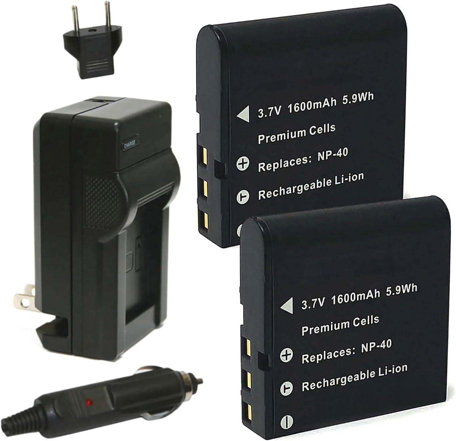 Replacement Battery for Casio Zoom EX-Z300 (2-Pack, 1600mAh) and Charger