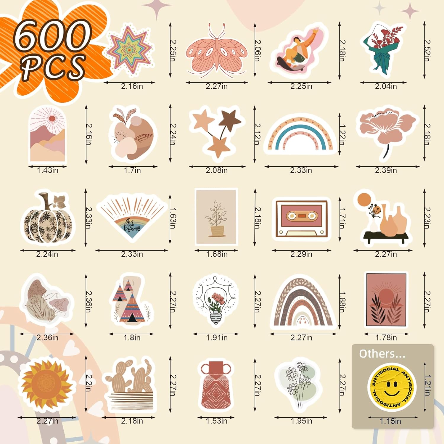 Arme 100 PCS Stickers Pack，Cute Colorful Waterproof Stickers，Vinyl Art Stickers.Stickers for Water Bottles,Skateboards and Notebooks, Laptop Stickers for Teens Girls Kids Adults : Electronics