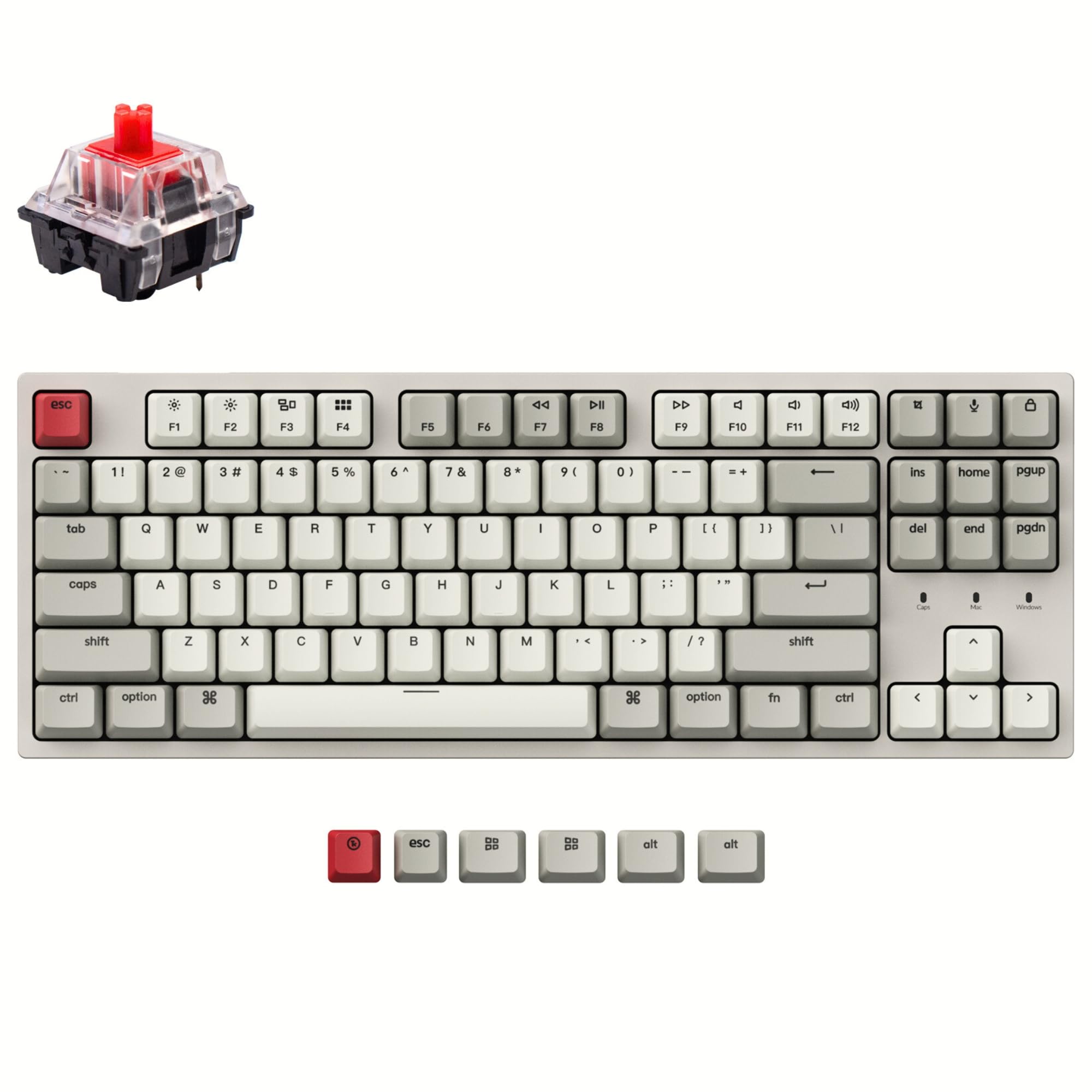Keychron C1 Wired Mechanical Keyboard for Mac Layout, Keychron Mechanical Red Switch/USB Type-C Cable/Double-Shot ABS Keycaps Tenkeyless 87 Keys Computer Keyboard for Windows PC-image-45