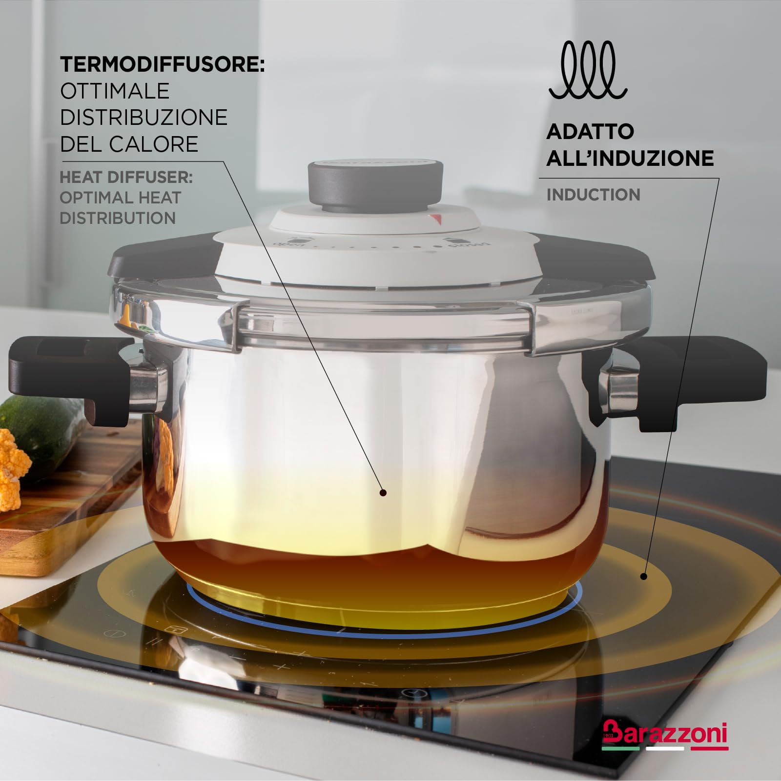 Barazzoni Dual System Pressure Cooker, Capacity 4.5 L, Diameter 22 cm, Stainless Steel 18/10, Made in Italy, 4.5 Litres, Stainless Steel