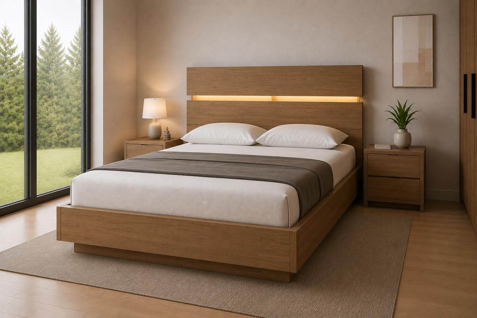 Aerogrid King Size Engineered Wood Platform Bed with Box Storage, LED Headboard, 600 kg Load Capacity, Walnut Finish, Free Assembly, 2 Year Warranty-image-32