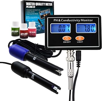 Gain Express PH & EC Conductivity Monitor Meter Tester Plug-in ATC, Water Quality Real-time Continuous Monitoring, Wall Mountable & Rechargeable, for Aquaculture, Aquarium, Pond, Hydroponics