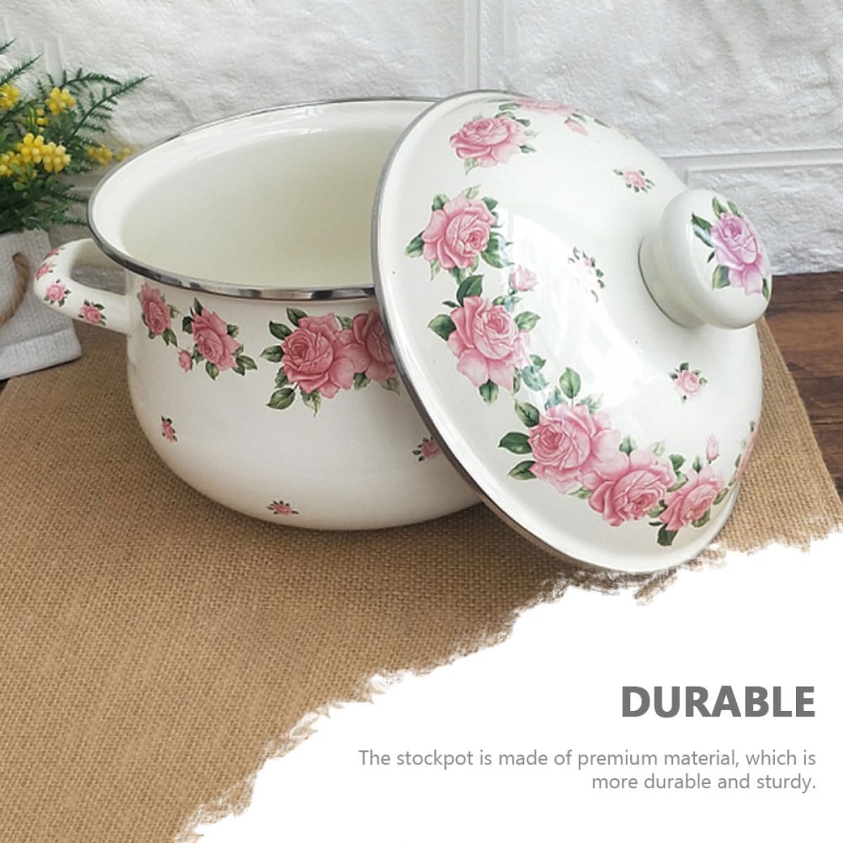 DOITOOL Olla de Esmalte Desconocido para Sopa Tapa, 2,3l, Menaje de Cocina Hogar Diseño Fácil de Limpiar y Asas Prácticas
