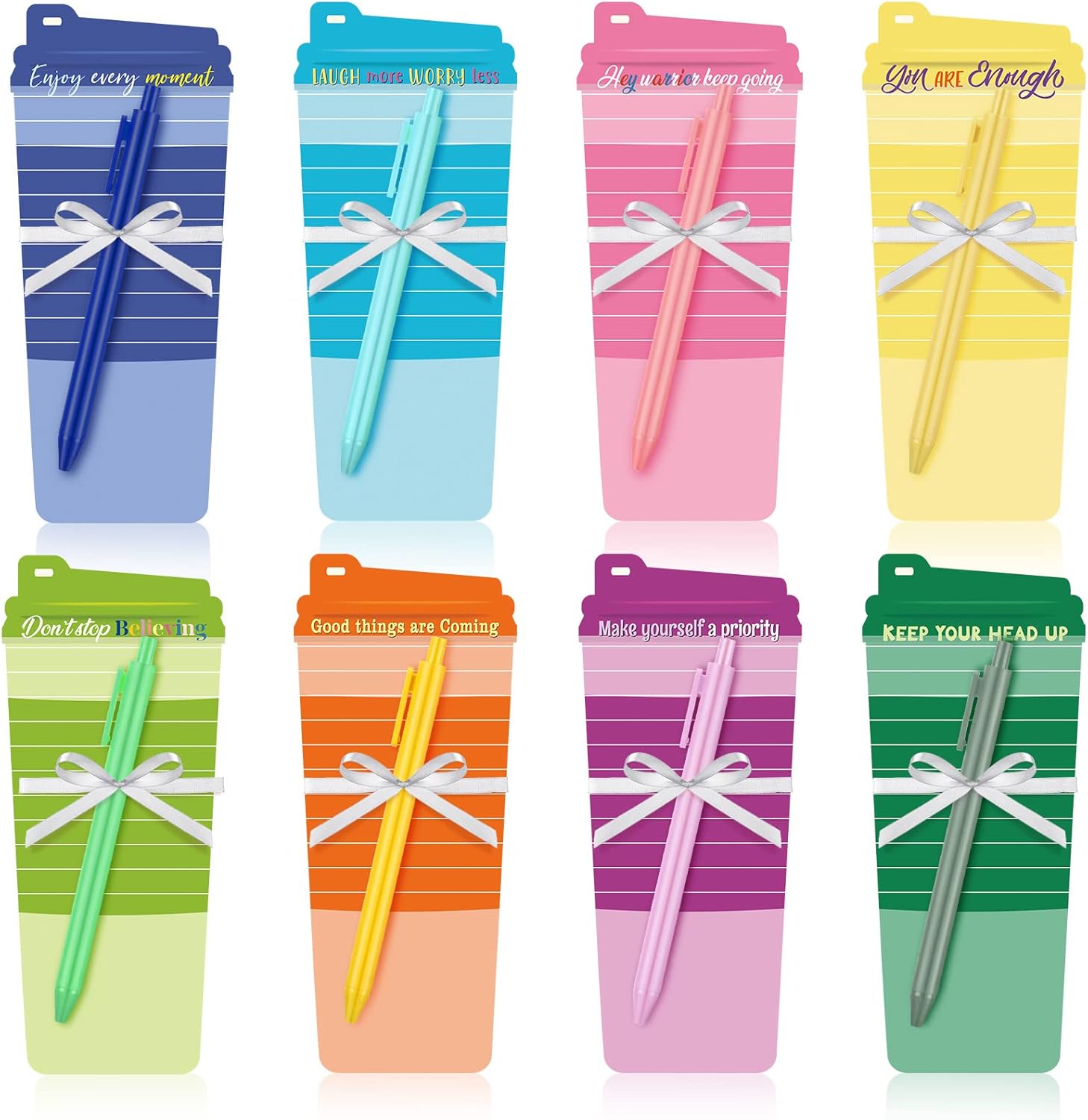 Kisston 16 Sets Coffee Cup Notepad with Pen Thank You Sticky Notes Motivational Sticky Notes for Teacher Mother's Day Team Employee Appreciation(Bright Color,Inspirational) Bright Color Inspirational