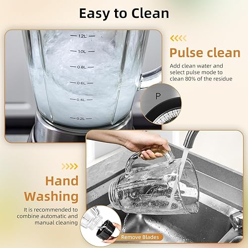 Miniatura 6 de Uten Licuadora de encimera de alta velocidad de 800 vatios para batidos y batidos, granos de café molidos, frasco de vidrio de 60 onzas, 5 ajustes