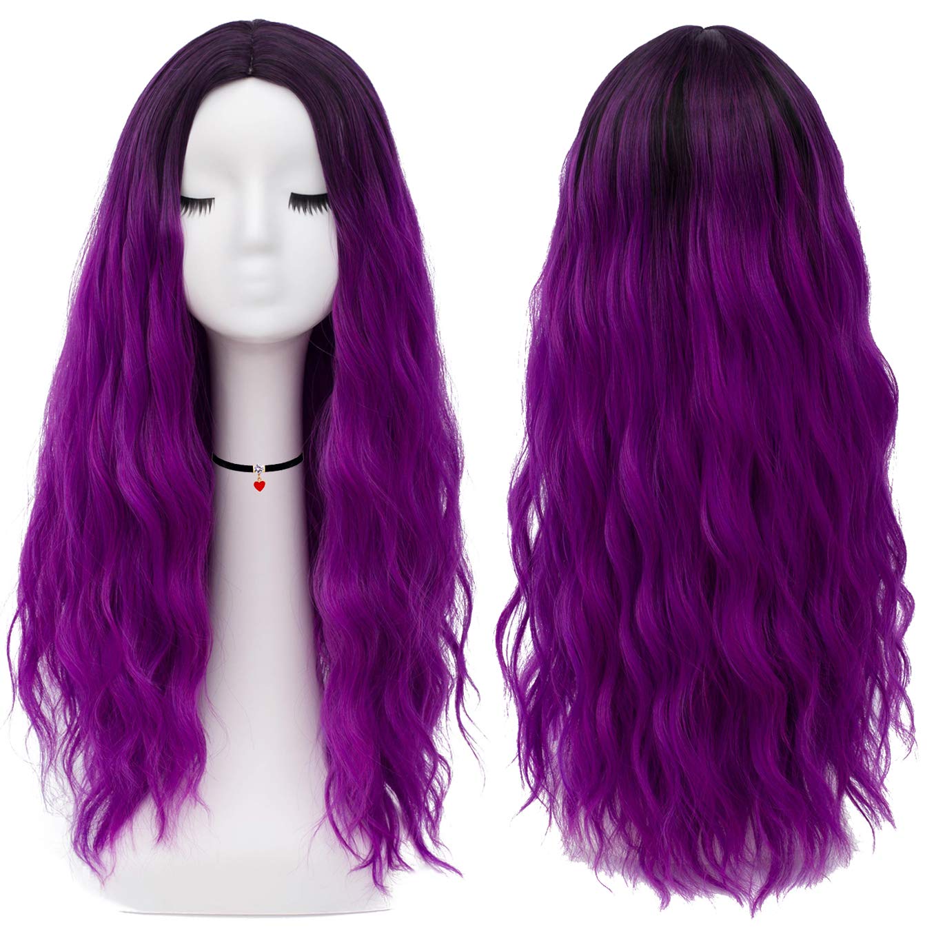Mildiso Long Purple Wigs for Women Ombre Wavy Hair Wig Natural As Real Hair for