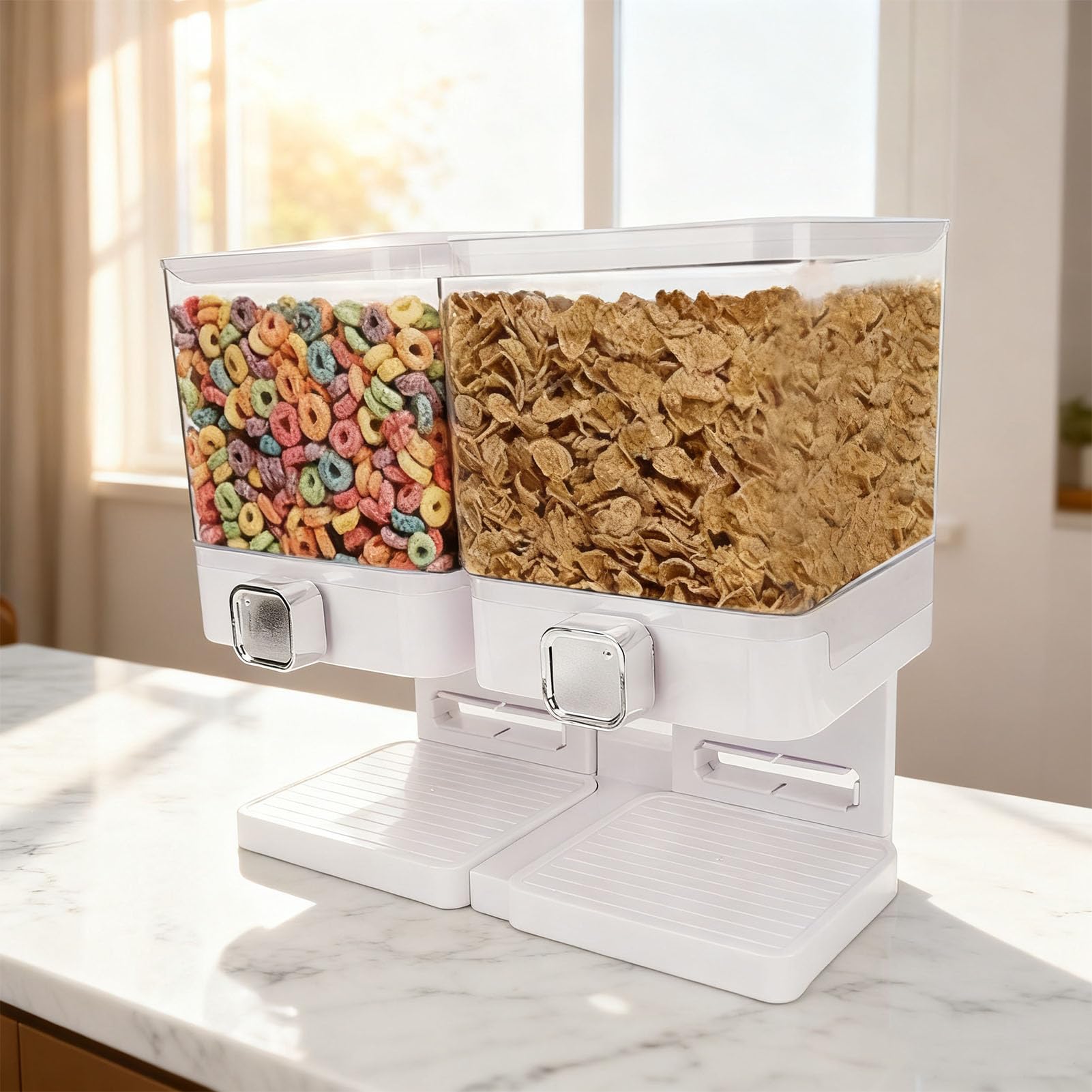 Dispenser per Cereali da Bancone, 2 Contenitori Ermetici per Alimenti Secchi da 3,7 Litri, Grandi Caramelle, Noci, Chicchi di caffè, Snack, per Dispensa Domestica (WHITE)