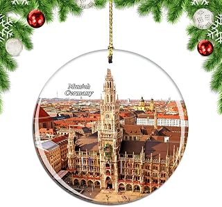 Weekino Germany Marienplatz New Town Hall Munich Christmas Ornament City Travel Souvenir Collection Double Sided Porcelain 2.85 Inch Hanging Tree Decoration