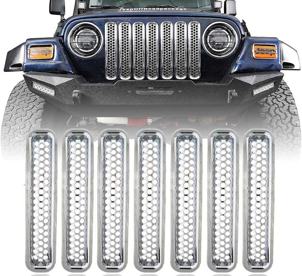 Silver Chrome Front Grille Mesh Inserts for 1997-2006 Jeep Wrangler TJ & Unlimited (Pack of 7)