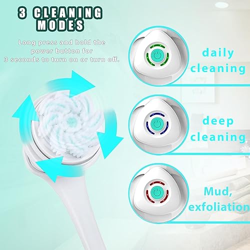 Miniatura 4 de Limpiador corporal eléctrico para ducha, cepillo exfoliante recargable impermeable con 5 cabezales de cepillo reemplazables, limpieza profunda y