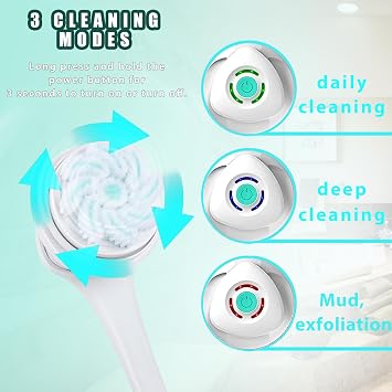 Electric Body Brush for Shower Rechargeable IP67 Waterproof Back Scrubber with 5 Heads 3 Modes Long Handle Spin Brush for Exfoliating Deep Cleaning Back Face Foot