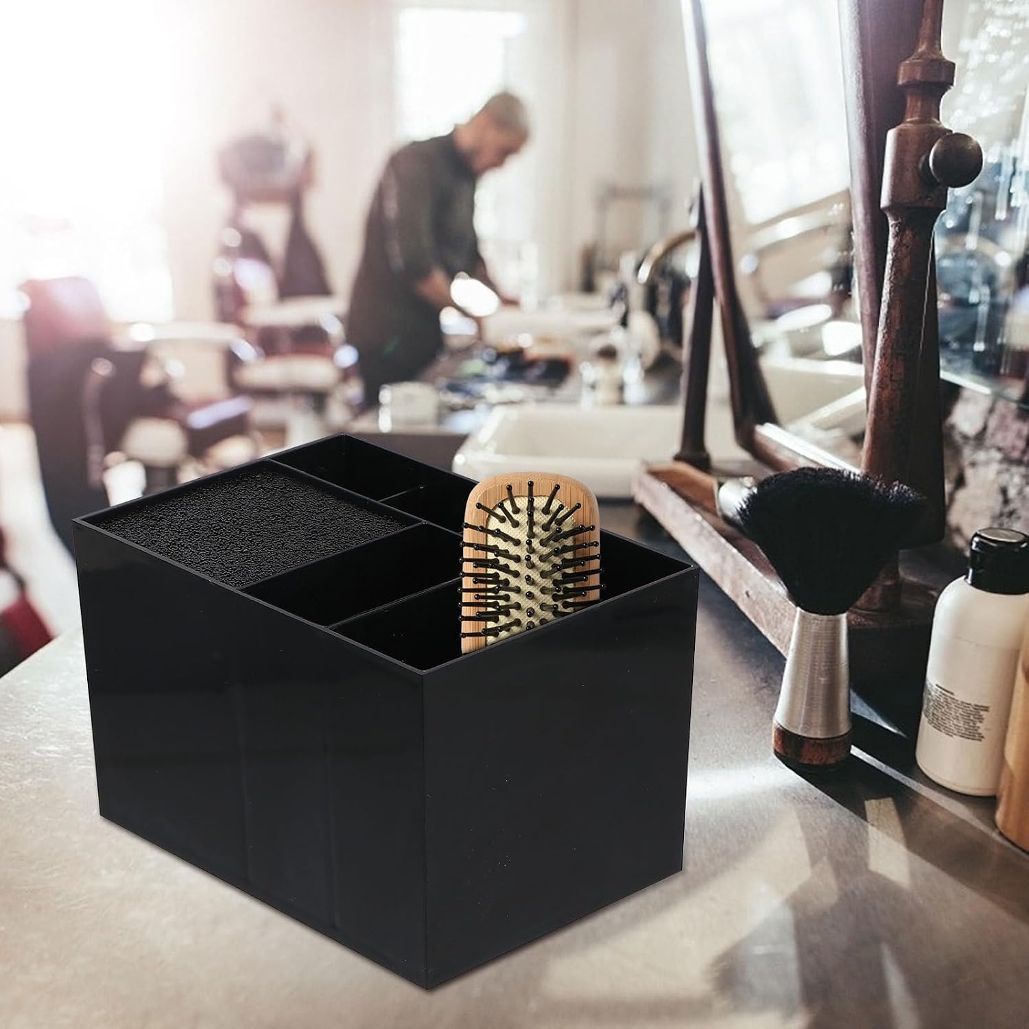Lurrose KALLORY Desk Containers Salon Shear Holder Barber Countertop Organizer Hairdressing Clip Scissors Comb Organizer Box with Dividers for Hair Salon Barber Stylist Home Socket Organizer Case