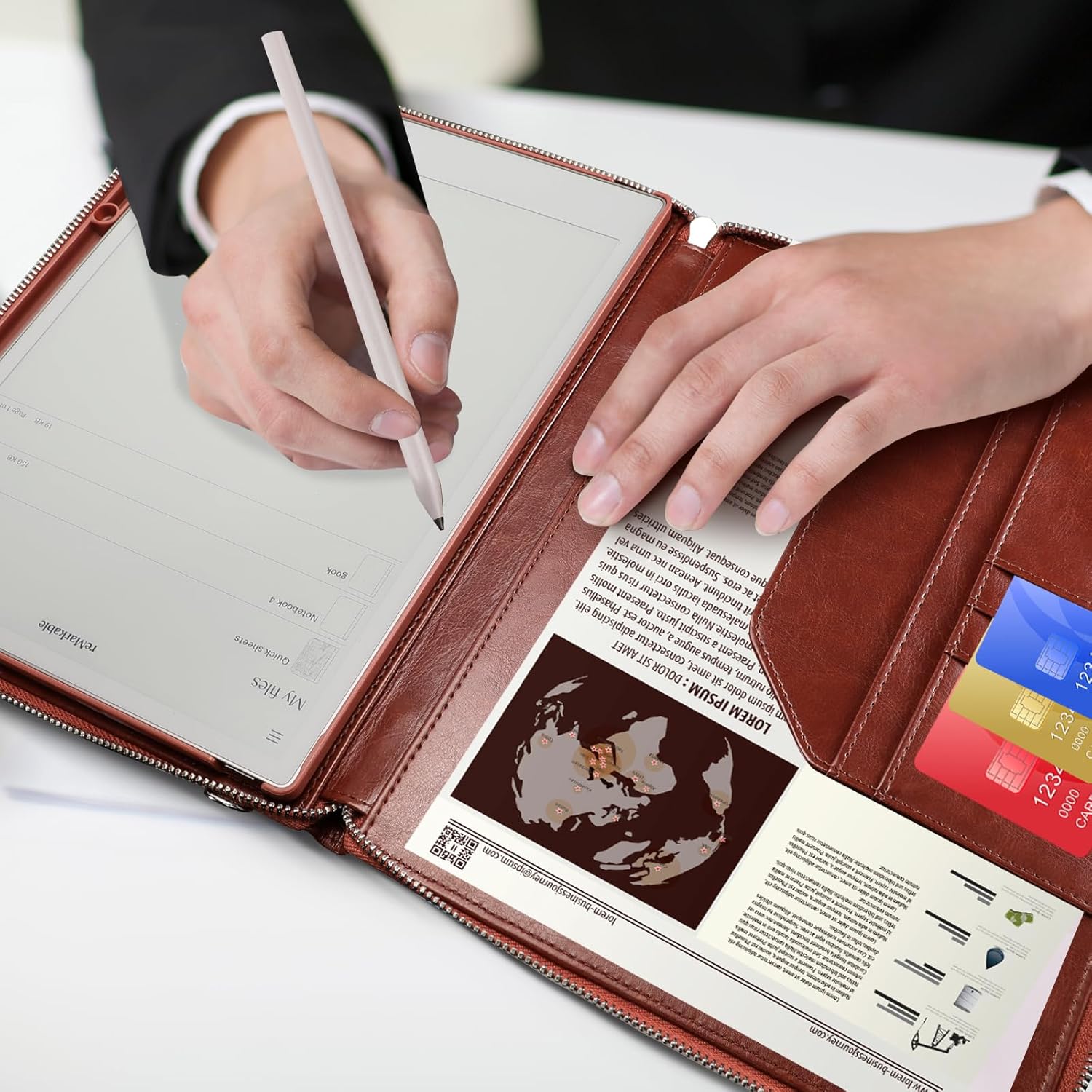 E NET-CASE Case for Remarkable 2 Tablet 10.3 inch (2020 Released) - Business Handheld Design Upgraded PU Leather Cover for Remarkable 2 Digital Paper with Zipper & Pen Holder (Brown)