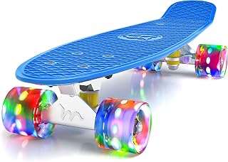 Kid's Mini Cruiser Skateboard, Merkapa 22'' Complete Skateboard Mini Cruiser with Colorful LED Light Up Wheels for Beginners, Kids, Boys and Girls Gifts