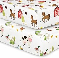2-Pack Farm Animals Crib Sheets Neutral Unisex - Soft Breathable Fitted Sheets for Standard Baby Crib Nursery Farmhouse Decor
