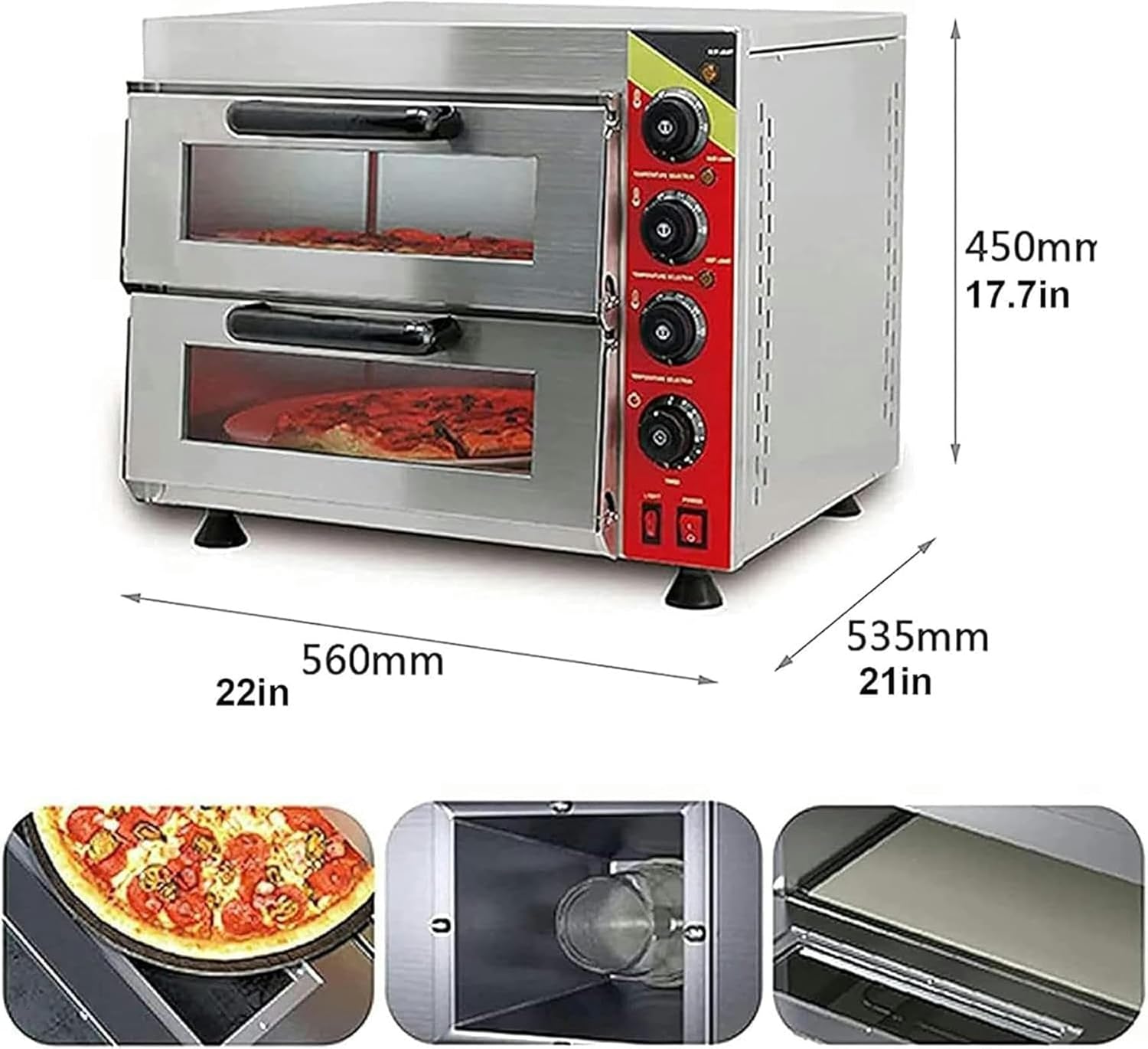 Commercial Pizza Oven, 3000W Double Pizza Deck Electric Oven, Timer 120 min, 0-350 °C Temperature Adjustment, Countertop Large-Capacity Pizza Drawer Toaster Oven, for Bakery Western Restaurant