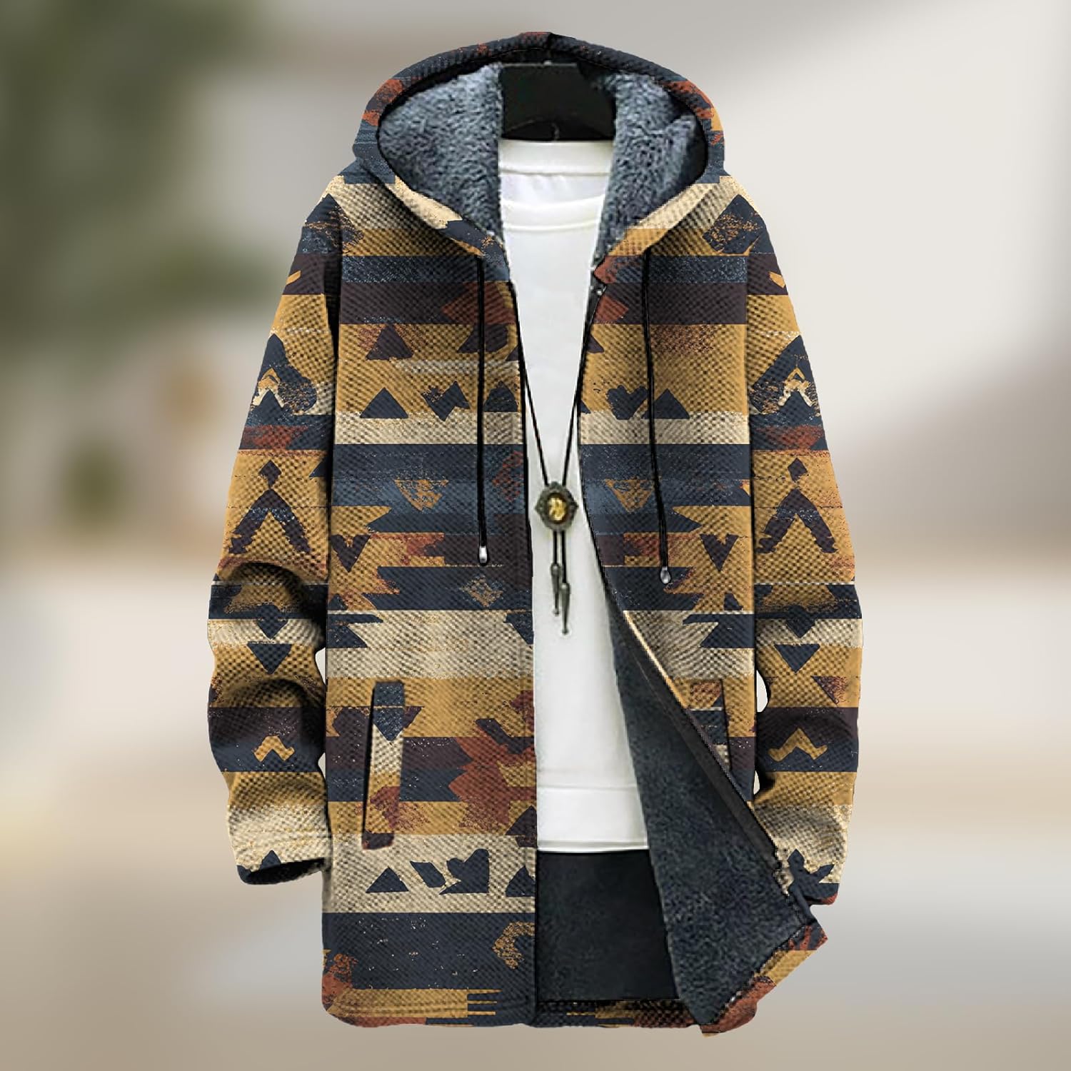 Hooded Jacket for Men Trendy Graphic Print Warm Fleece Lined Winter Swearshirts Comfy Fall Outwear with Pockets - Image 2
