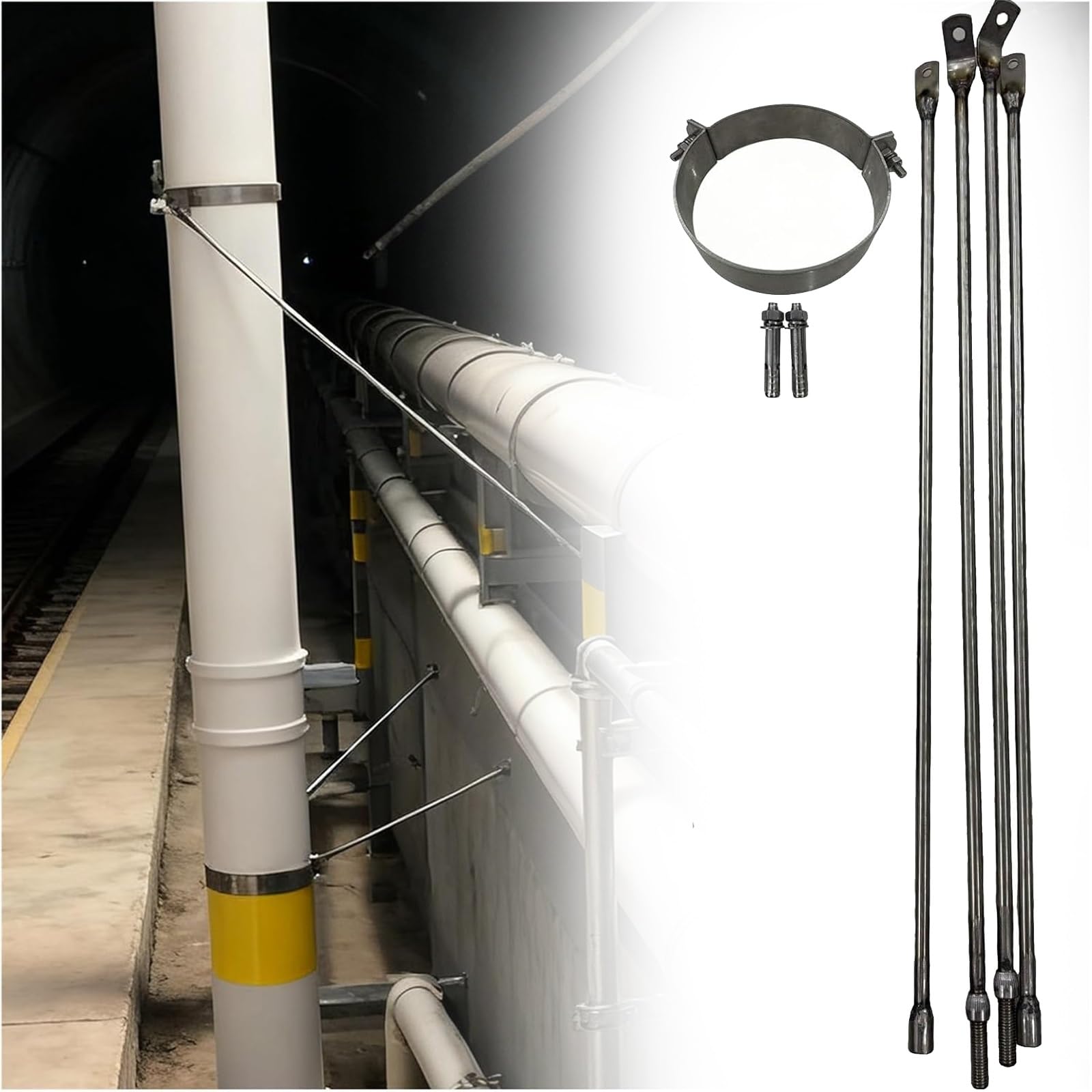 Supporto per Tubo Camino Kit Supporti Tubo Parete, Fermo Universale Condotto Fumi con Viti per Stabilità, Dispositivi Fissaggio Tubi Stufa(Hoop Dia 125mm/4.9")
