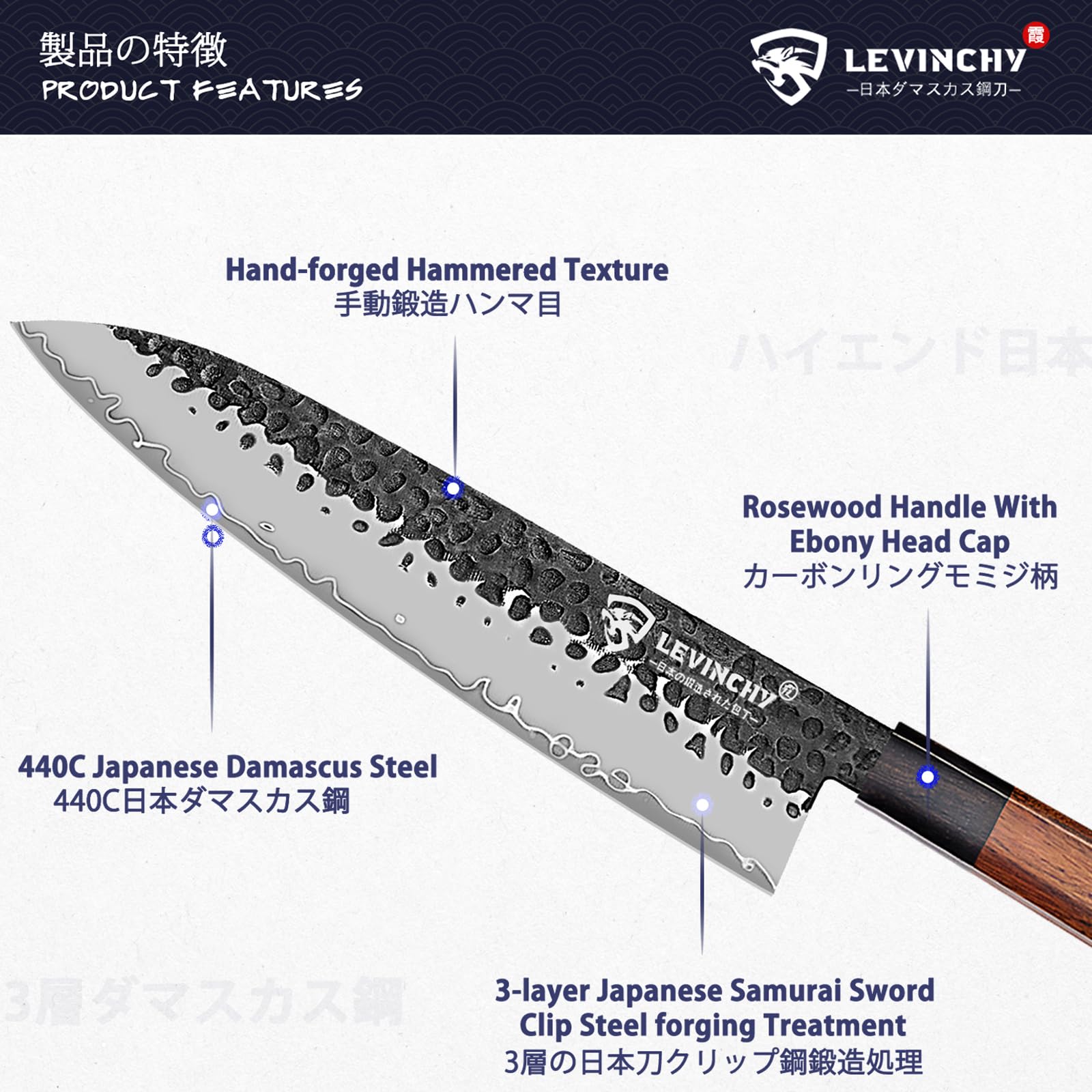 8-Inch Japanese Gyuto Chef Knife 440C Damascus Steel Blade — Amazon image 3