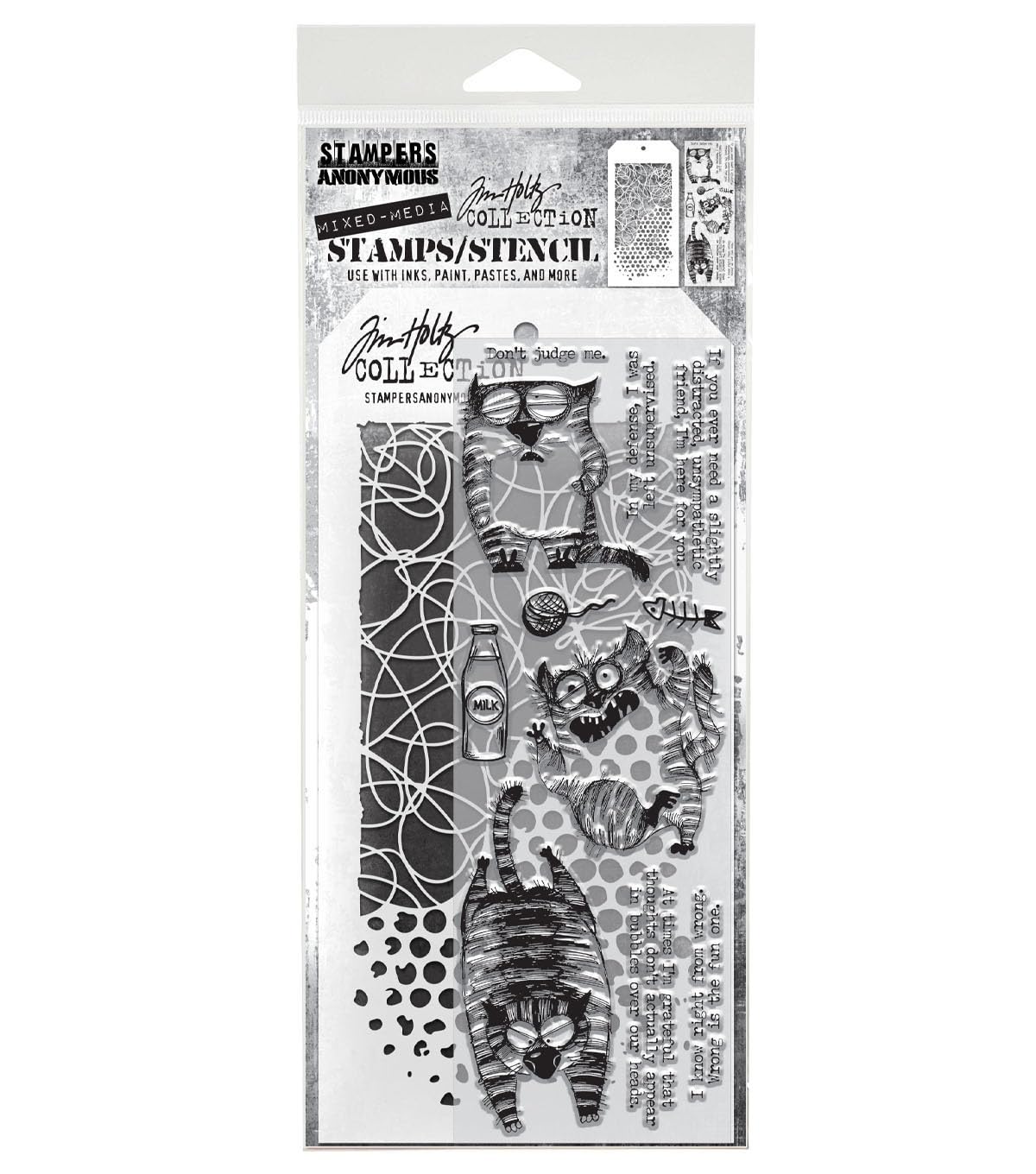 Tim Holtz Collection Stamper's Anonymous Doodle Dots And Flat Cats Mixed Media Stamp And Stencil Set Thmm110