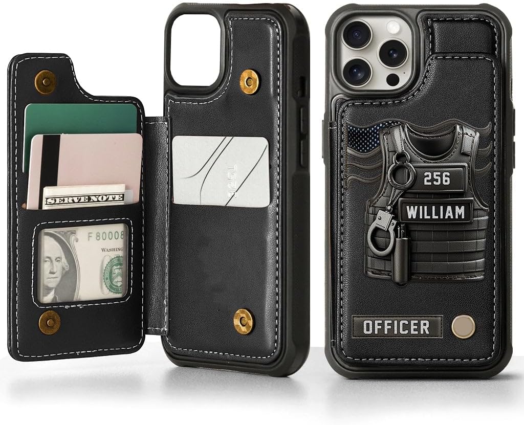 Serve And Protect - Personalized Police Officer Wallet Phone Case Leather Flip Phone Case, Personalized American Flag Police Officer Phone Case Gifts for Men Husband Dad Protective Cover