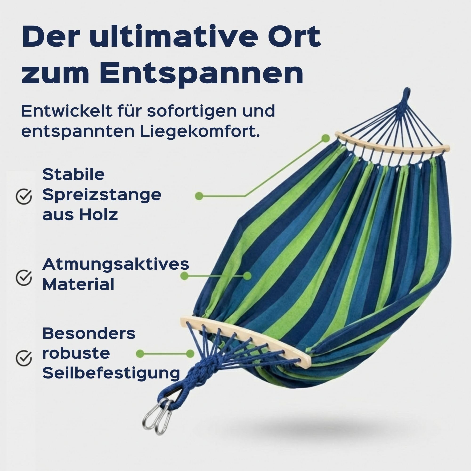 UNBOX Hängematte Outdoor Baumwolle mit Holzstange - 250x180cm, Tragkraft 300kg, mit Baumfreundlichen Gurten & Tragetasche - Ideal für Garten, Camping, Balkon & Terrasse