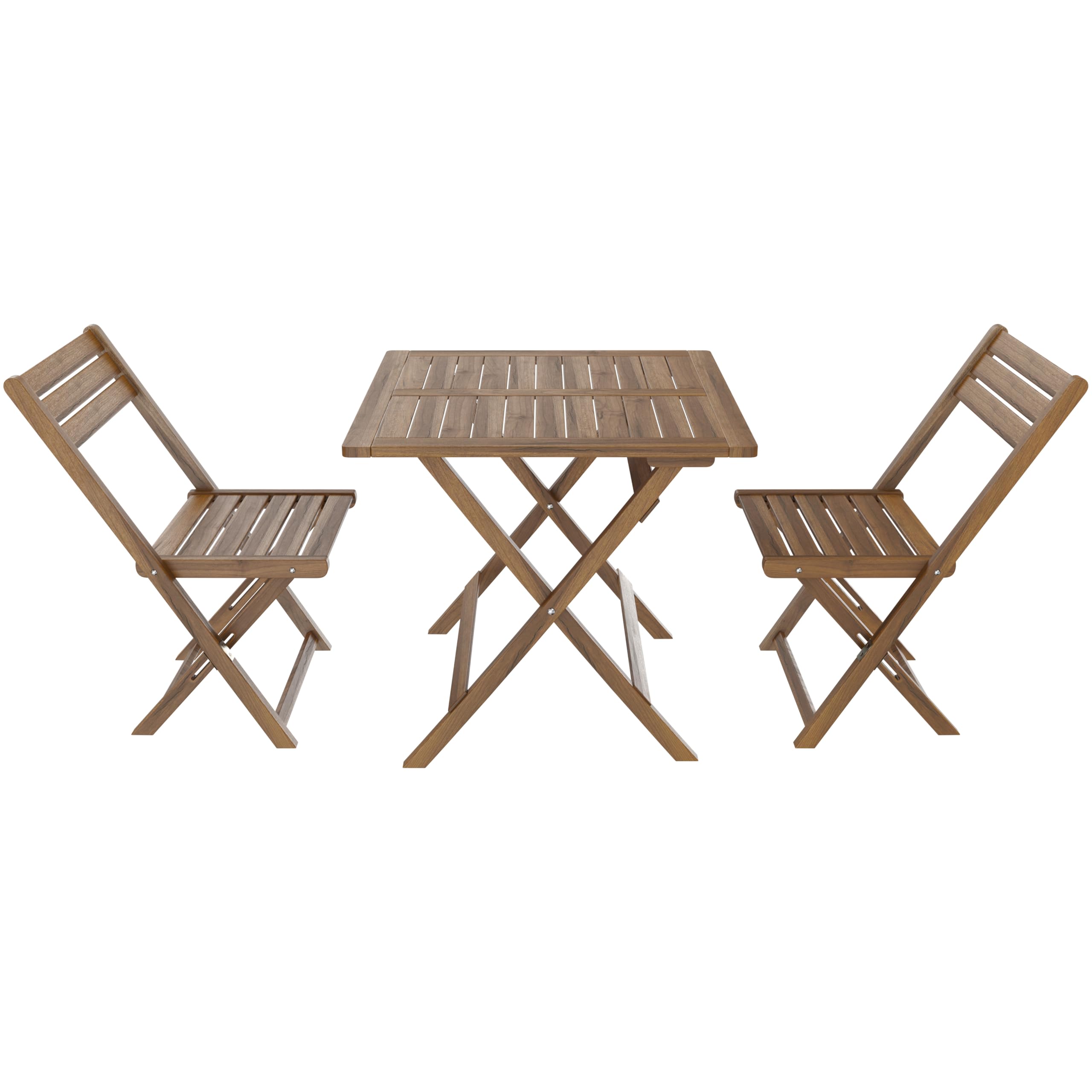 Set Tavolino E 2 Sedie Bistrot In Legno Acacia Portatile Pieghevole Facile Da Chiudere Comodo Trasporto Tavolo Quadrato Esterno Giardino Terrazza Campeggio Picnic Semplice Elegante 74 x 70 x 70 Cm
