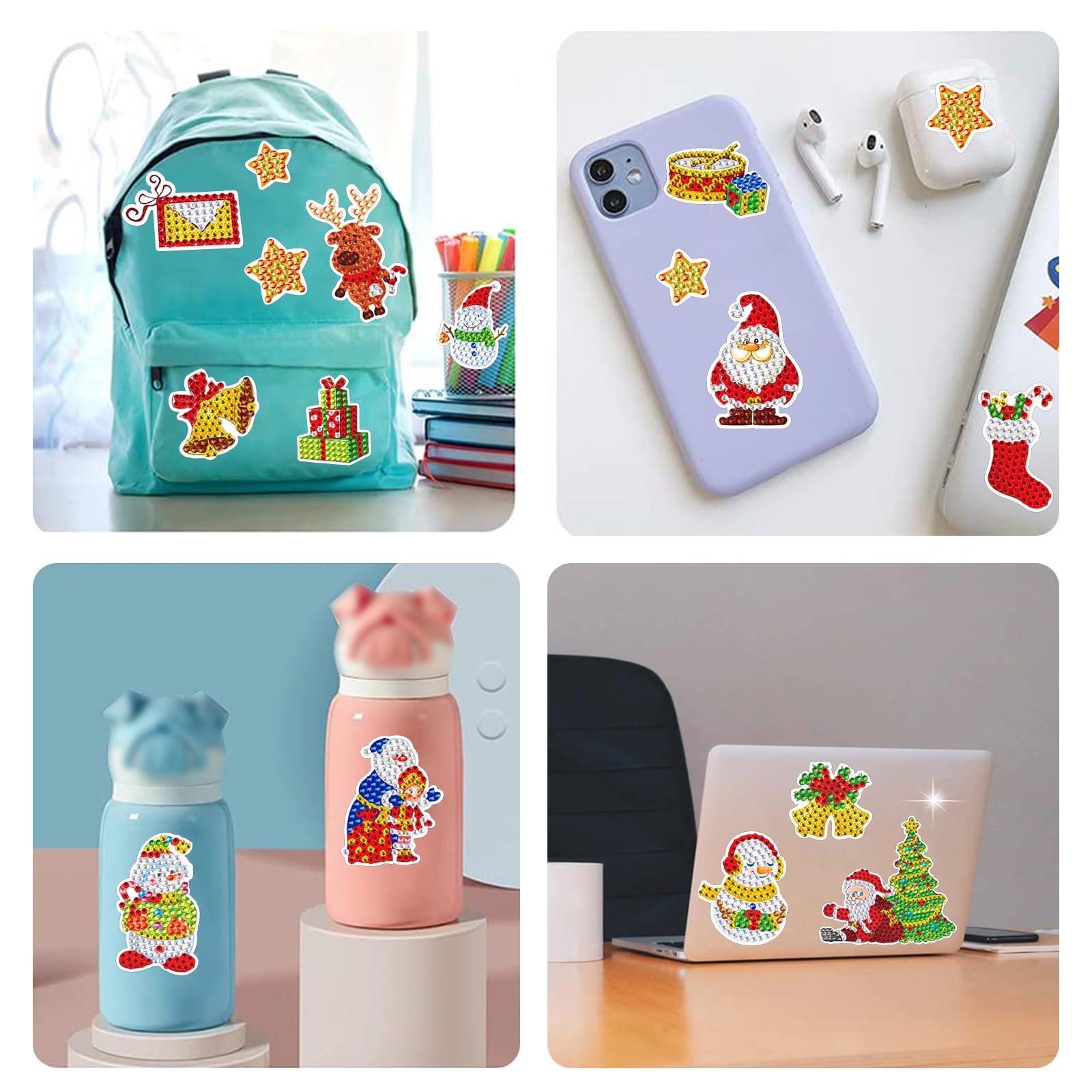 Jodsen 38Pezzi Adesivi per dipingere i diamanti di Natale,5D DIY Natale Pittura Diamante Arte Mosaico Adesivi Kit Adesivi per Pittura Trapano Completo per Decorazioni Natalizie