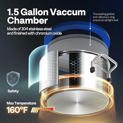 Miniatura 3 de VIVOHOME Cámara de vacío de 1.5 galones con bomba, kit de cámara de desgasificación al vacío de acero inoxidable con bomba de vacío de una sola