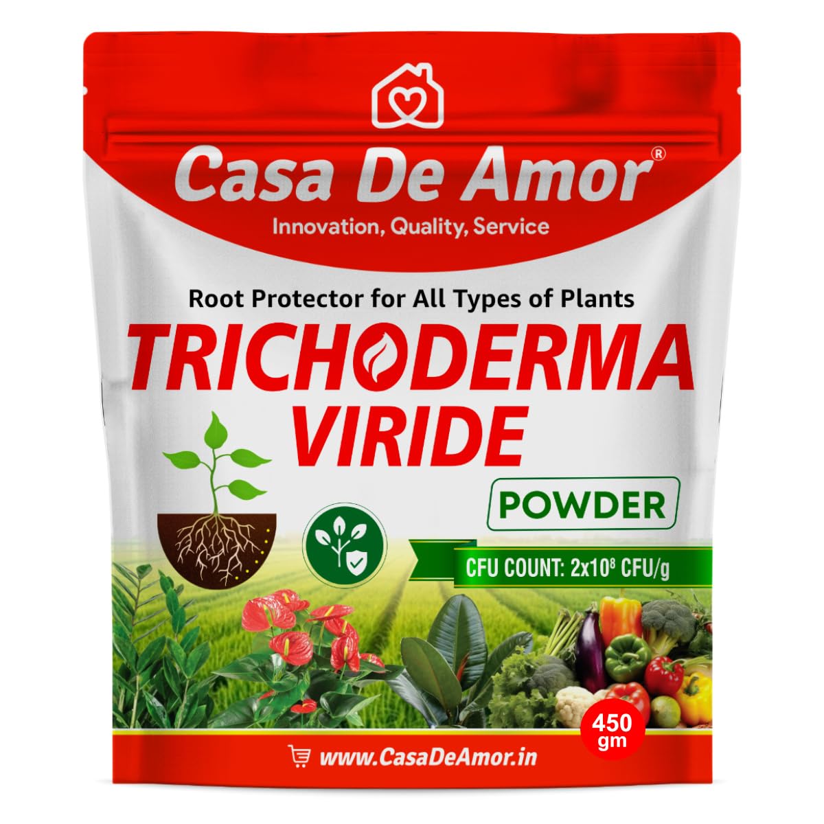 Casa De Amor Trichoderma Viride Powder for Plants | Protects from Fungal & Bacterial Diseases | Boosts Plant Immunity & Root Growth (2 x 10⁸ CFU per Gram) (450 gm)