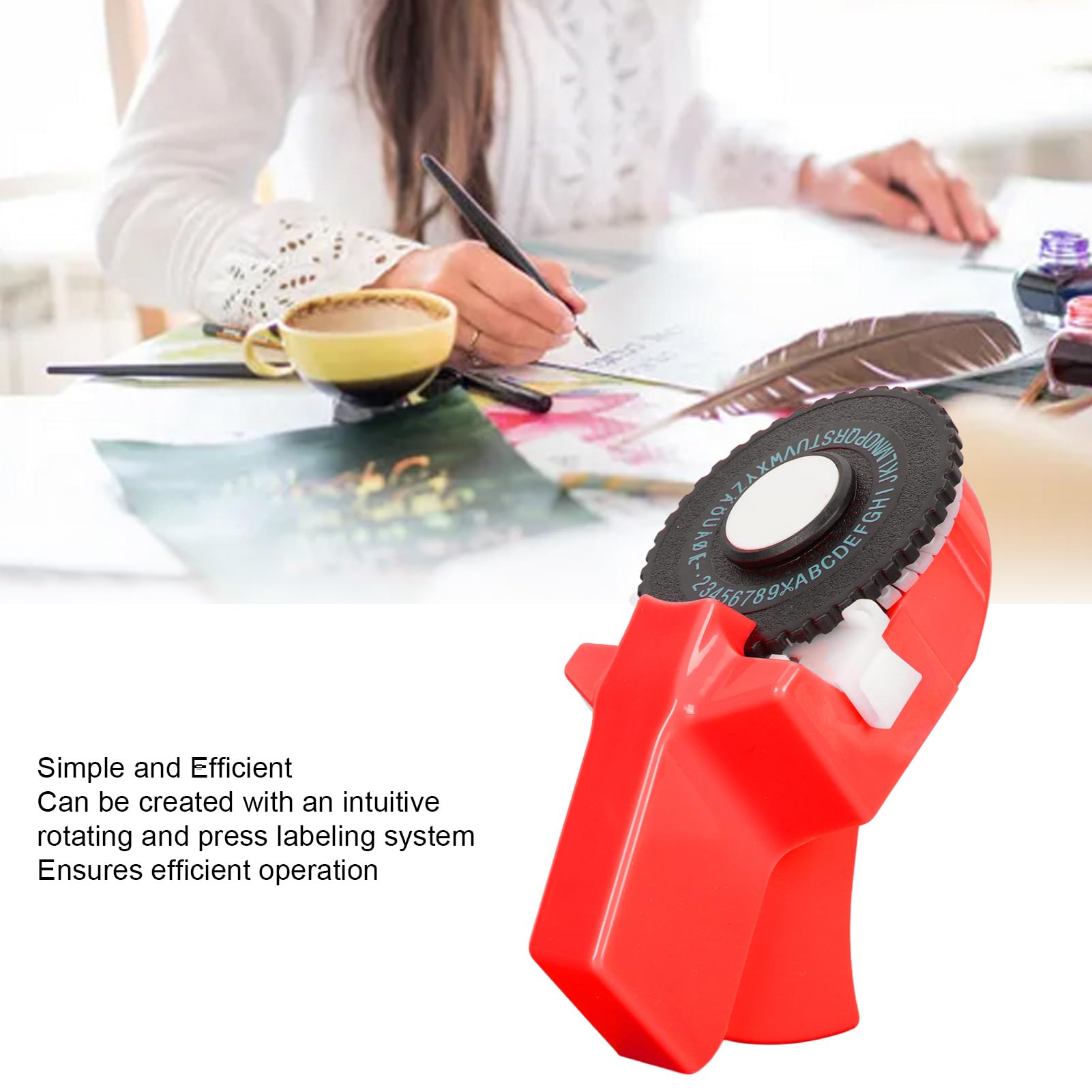 Embossing Label Maker, Ergonomic Manual Stamping Principle Handheld Label Printer Portable for Photo Albums (Red)