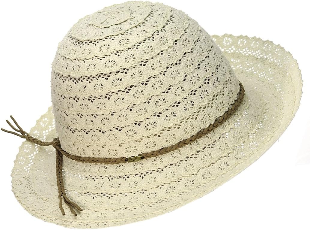 NYFASHION101 Open Knit Brown Braided Trim Vented Cotton Beach Sun Hat